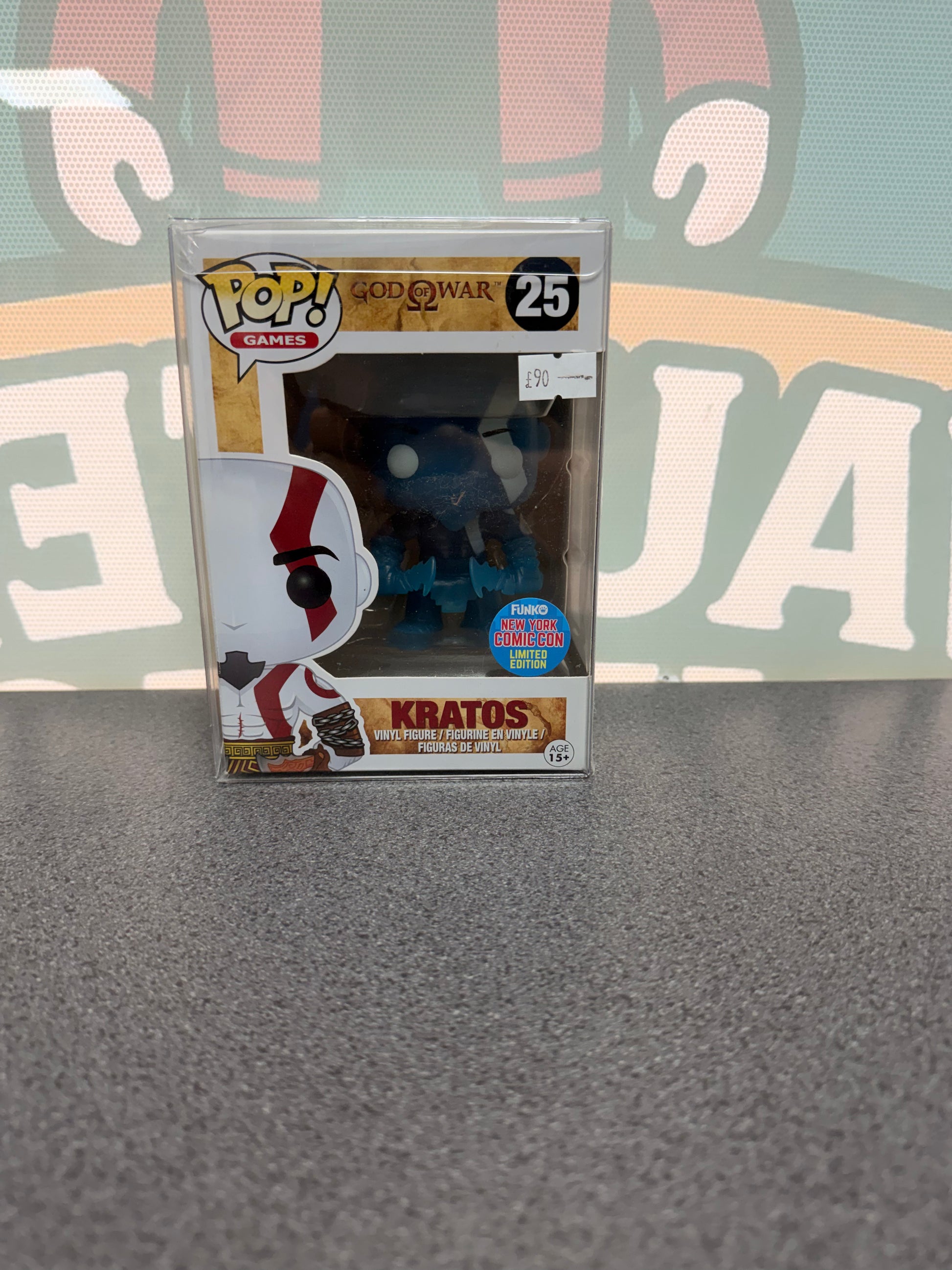 Kratos Funko Pop! #25 Blue – New York Comic Con – God of War – front of box