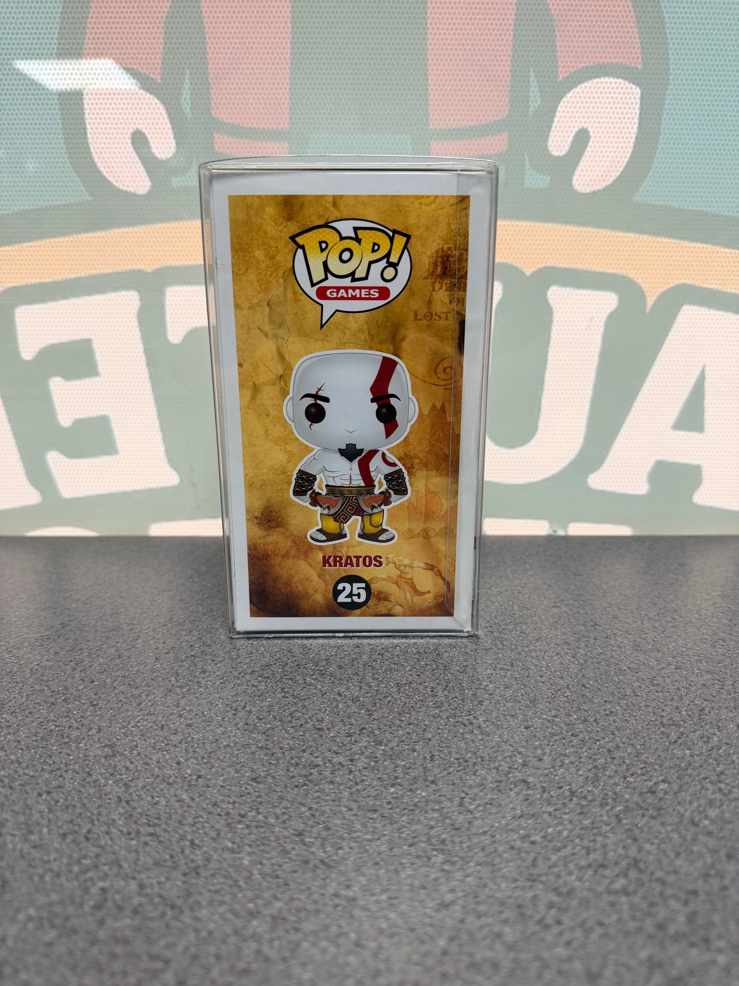 Kratos Funko Pop! #25 Blue – New York Comic Con – God of War – illustrated side of box