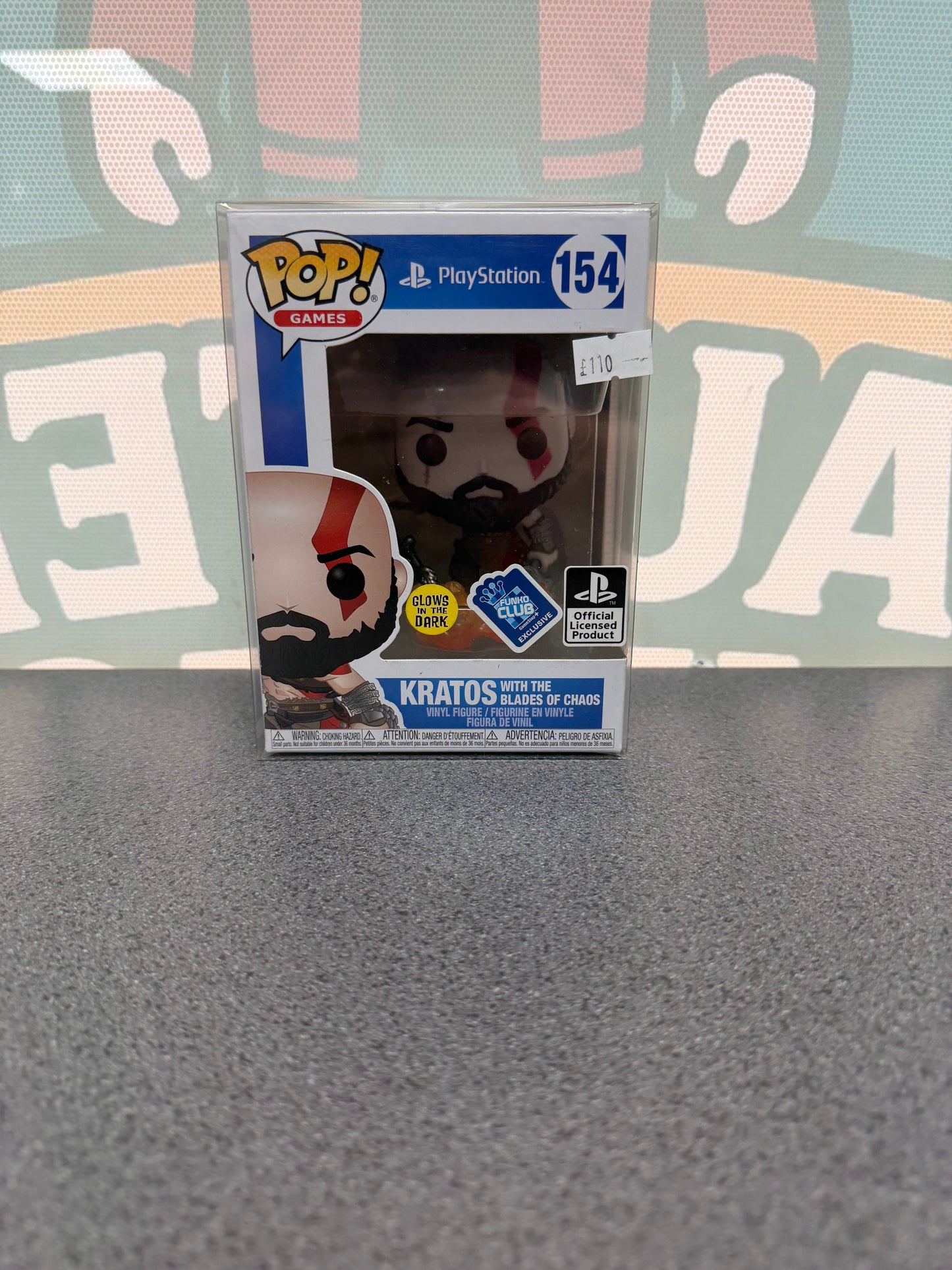 Kratos with the Blades of Chaos Funko Pop! #154 Glow in the Dark – Funko Club Exclusive – God of War – front of box