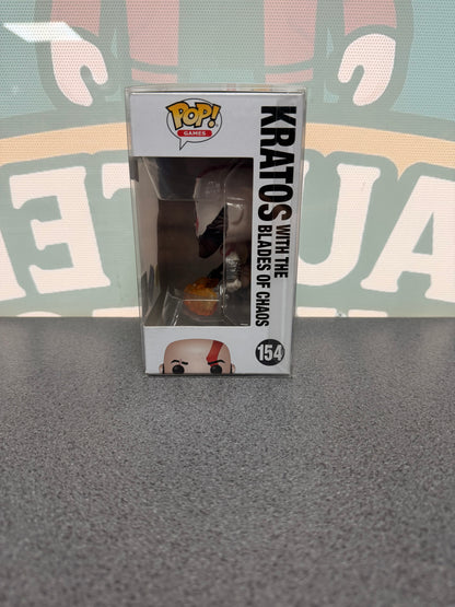 Kratos with the Blades of Chaos Funko Pop! #154 Glow in the Dark – Funko Club Exclusive – God of War – window side of box