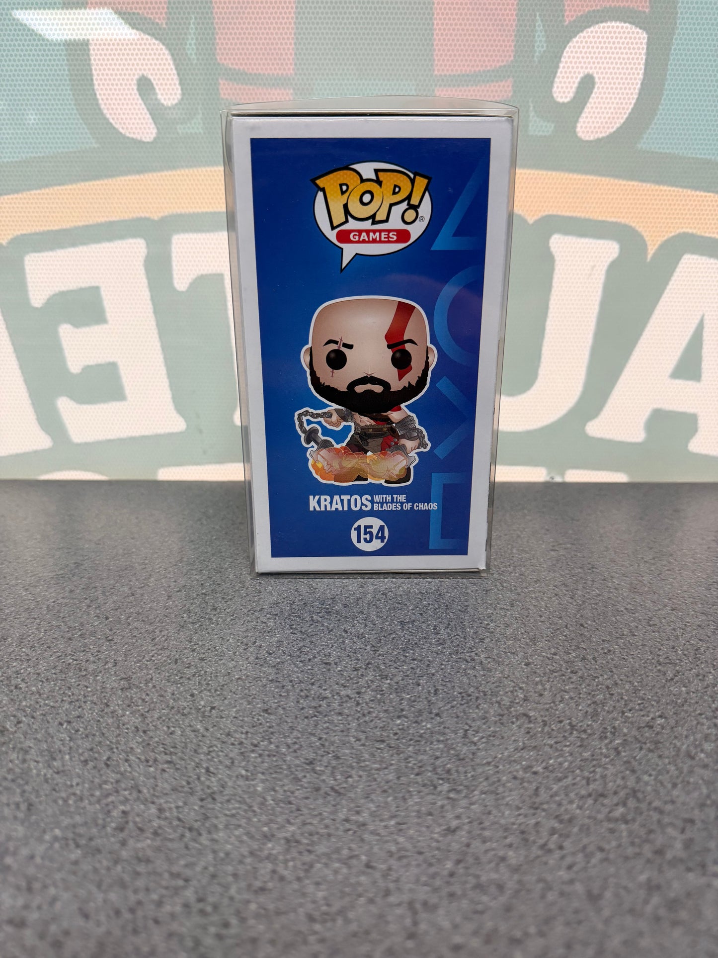 Kratos with the Blades of Chaos Funko Pop! #154 Glow in the Dark – Funko Club Exclusive – God of War – illustrated side of box