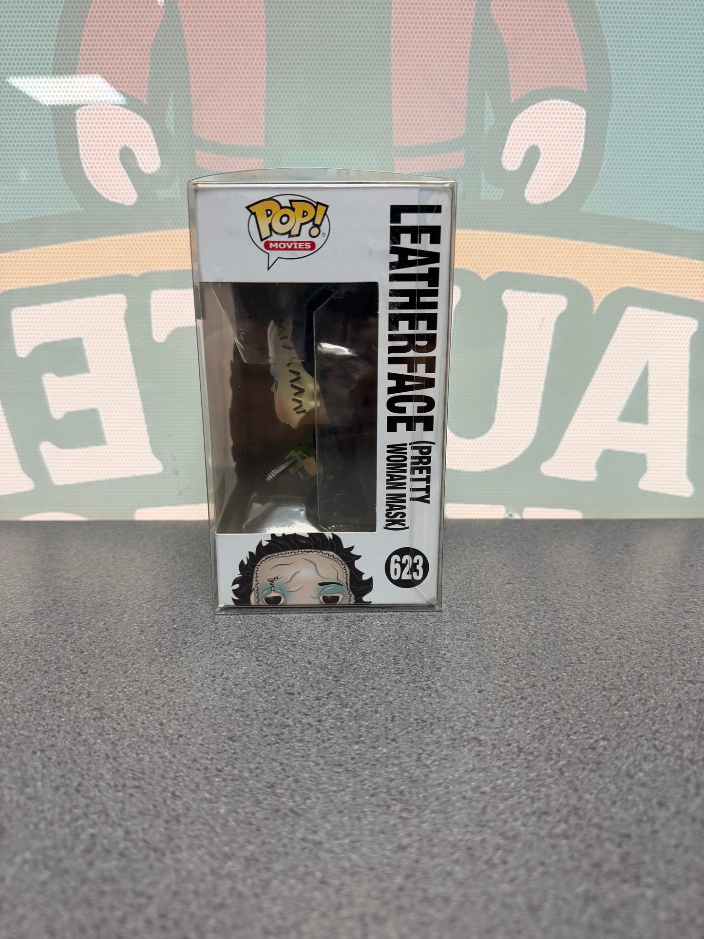 Leatherface (Pretty Woman Mask) Funko Pop! #623 Hot Topic Exclusive – The Texas Chainsaw Massacre – window side of box