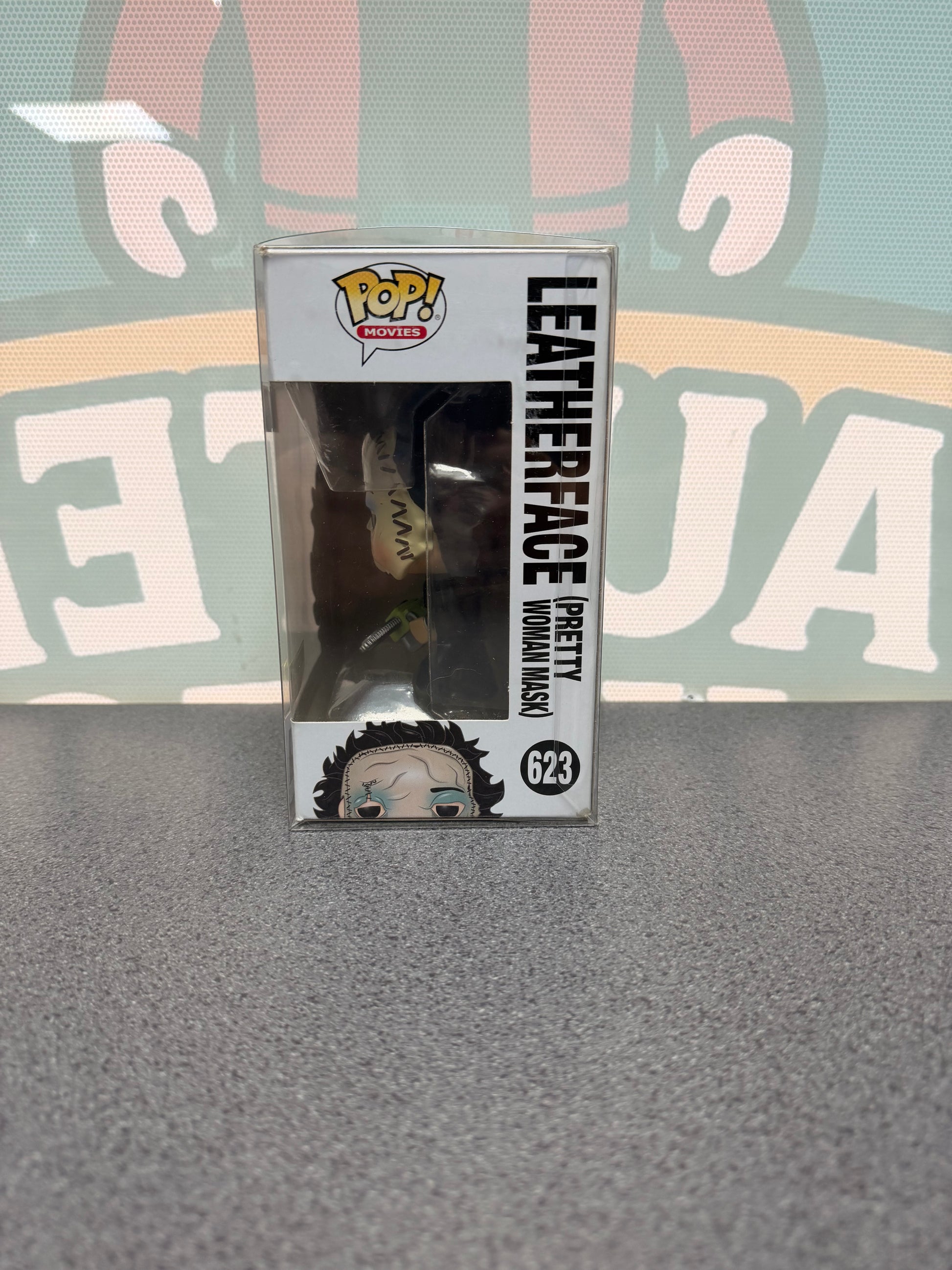 Leatherface (Pretty Woman Mask) Funko Pop! #623 Hot Topic Exclusive – The Texas Chainsaw Massacre – window side of box