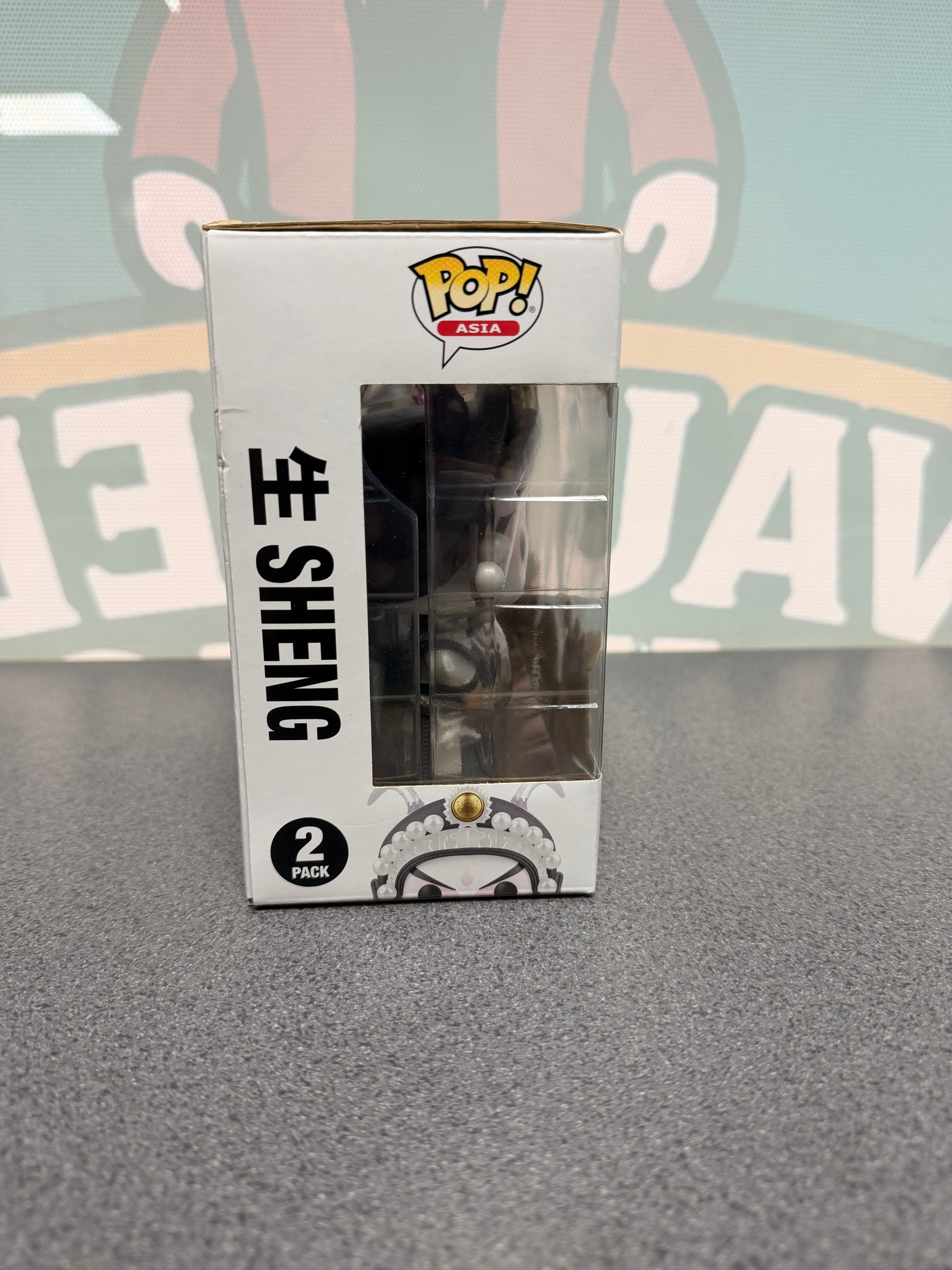 Sheng & Dan Funko Pop! Asia 2-Pack – Beijing Opera – Sheng window side with box wear and lifted top flap