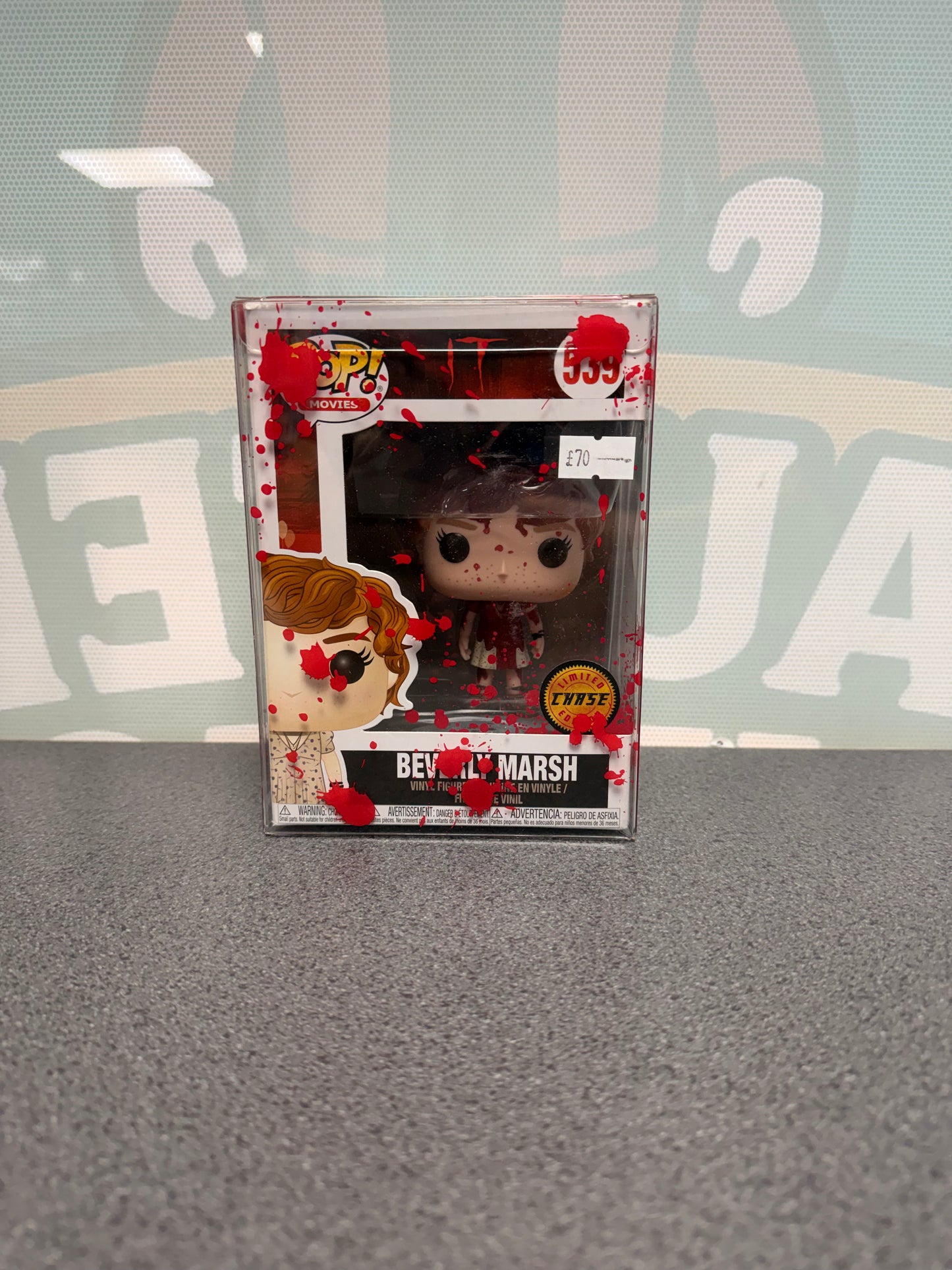 Beverly Marsh Funko Pop! #539 Bloody Chase – IT – front of box in red-splatter protector