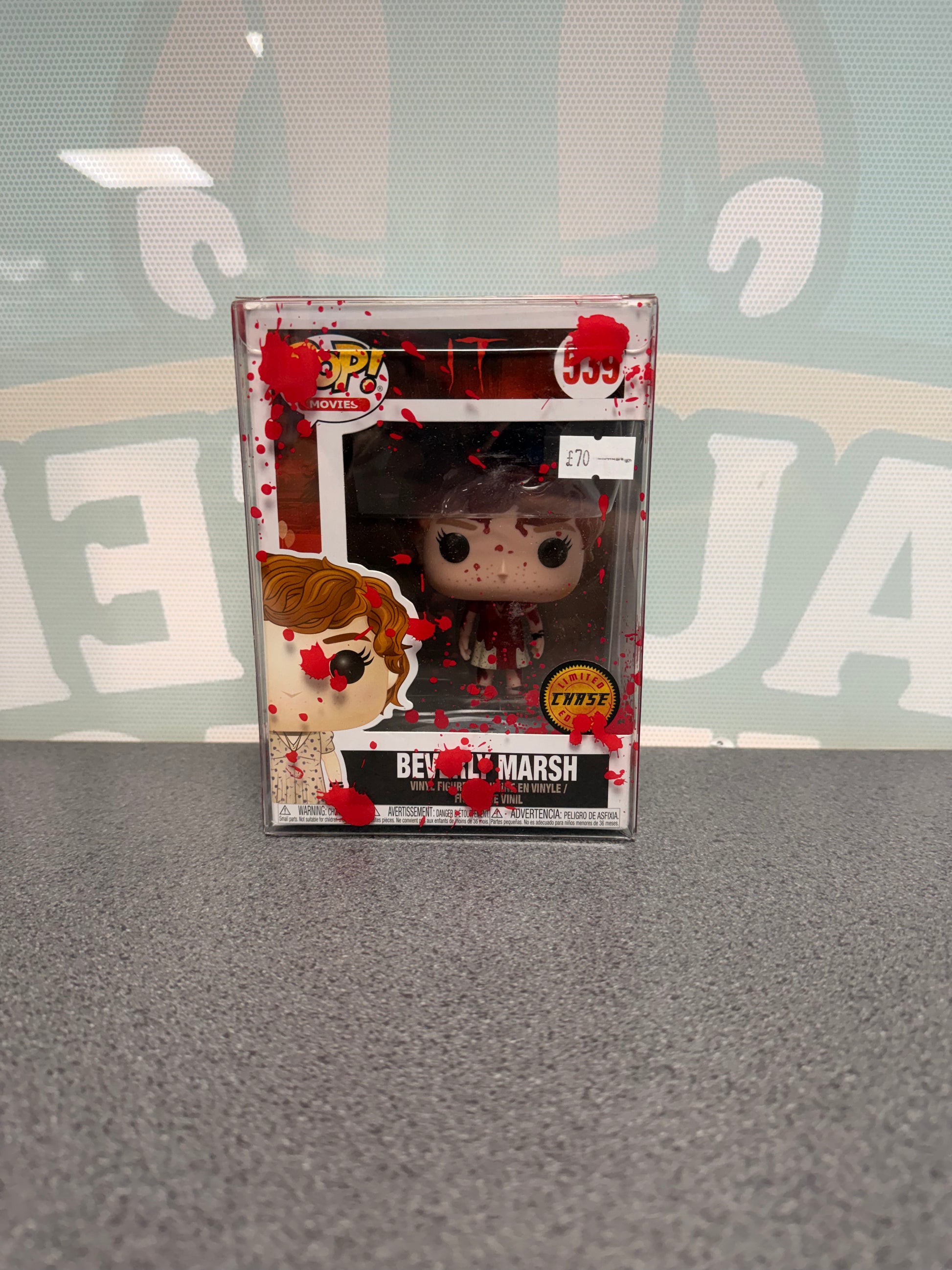 Beverly Marsh Funko Pop! #539 Bloody Chase – IT – front of box in red-splatter protector