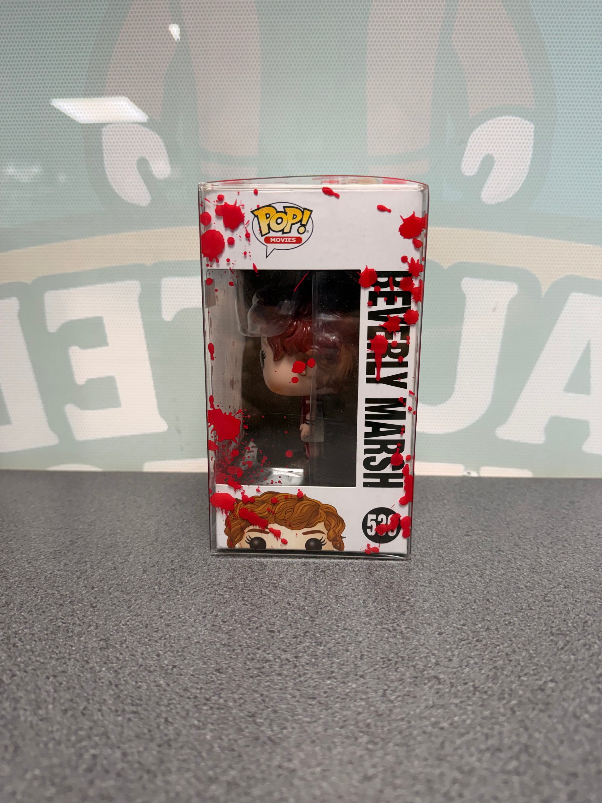 Beverly Marsh Funko Pop! #539 Bloody Chase – IT – window side of box in red-splatter protector