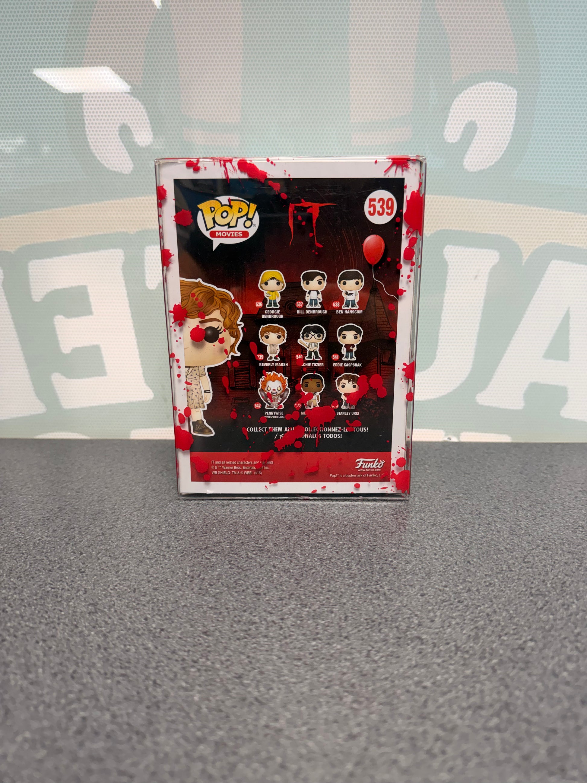 Beverly Marsh Funko Pop! #539 Bloody Chase – IT – back of box in red-splatter protector