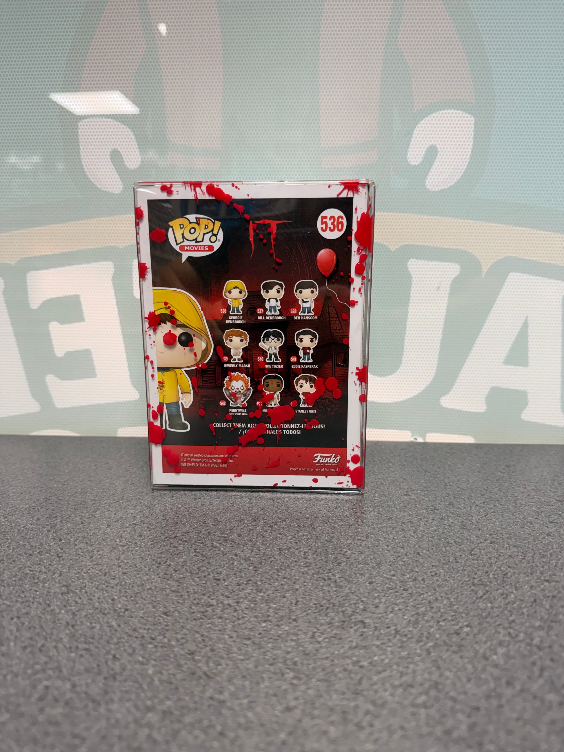 Georgie Denbrough Funko Pop! #536 Chase – IT – back of box in red-splatter protector