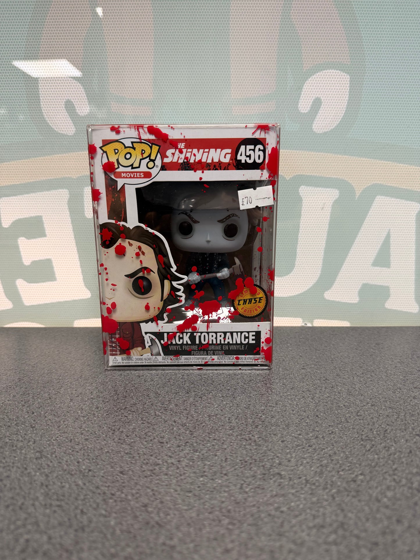 Jack Torrance Funko Pop! #456 Frozen Chase – The Shining – front of box in red-splatter protector
