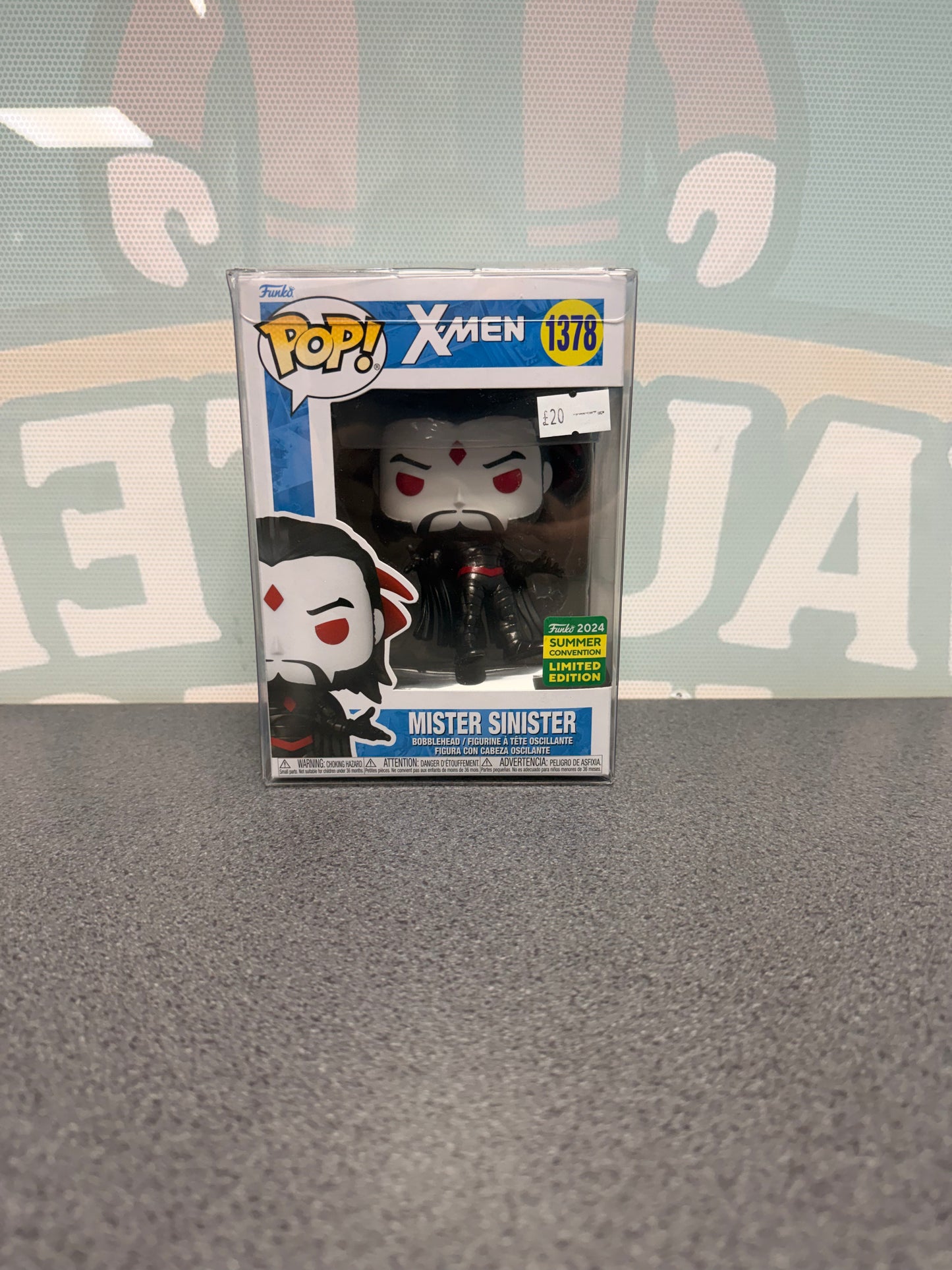 Mister Sinister #1378 2024 Summer Convention Funko Pop! from Marvel X-Men – front of box and figure