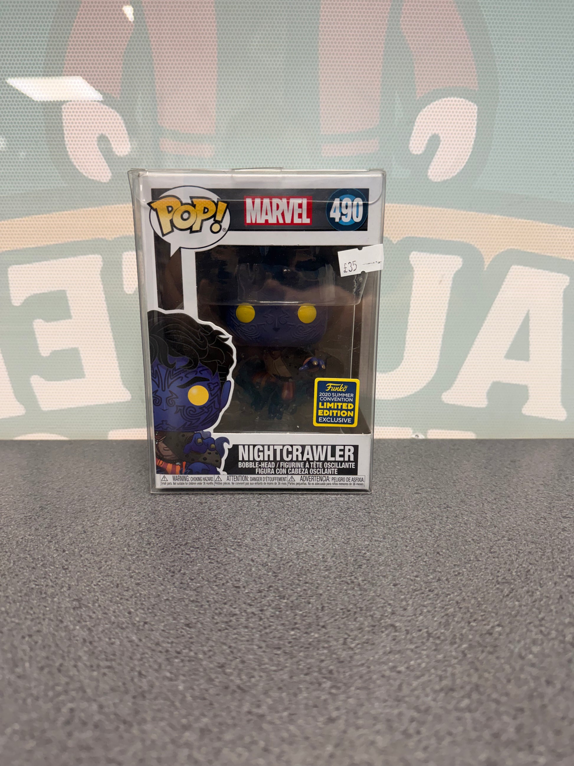 Nightcrawler #490 2020 Summer Convention Funko Pop! from X2: X-Men United – front of box and figure