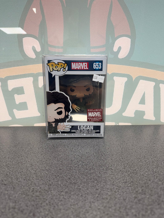 Logan #653 Marvel Collector Corps Exclusive Funko Pop! from X-Men Origins: Wolverine – front of box and figure