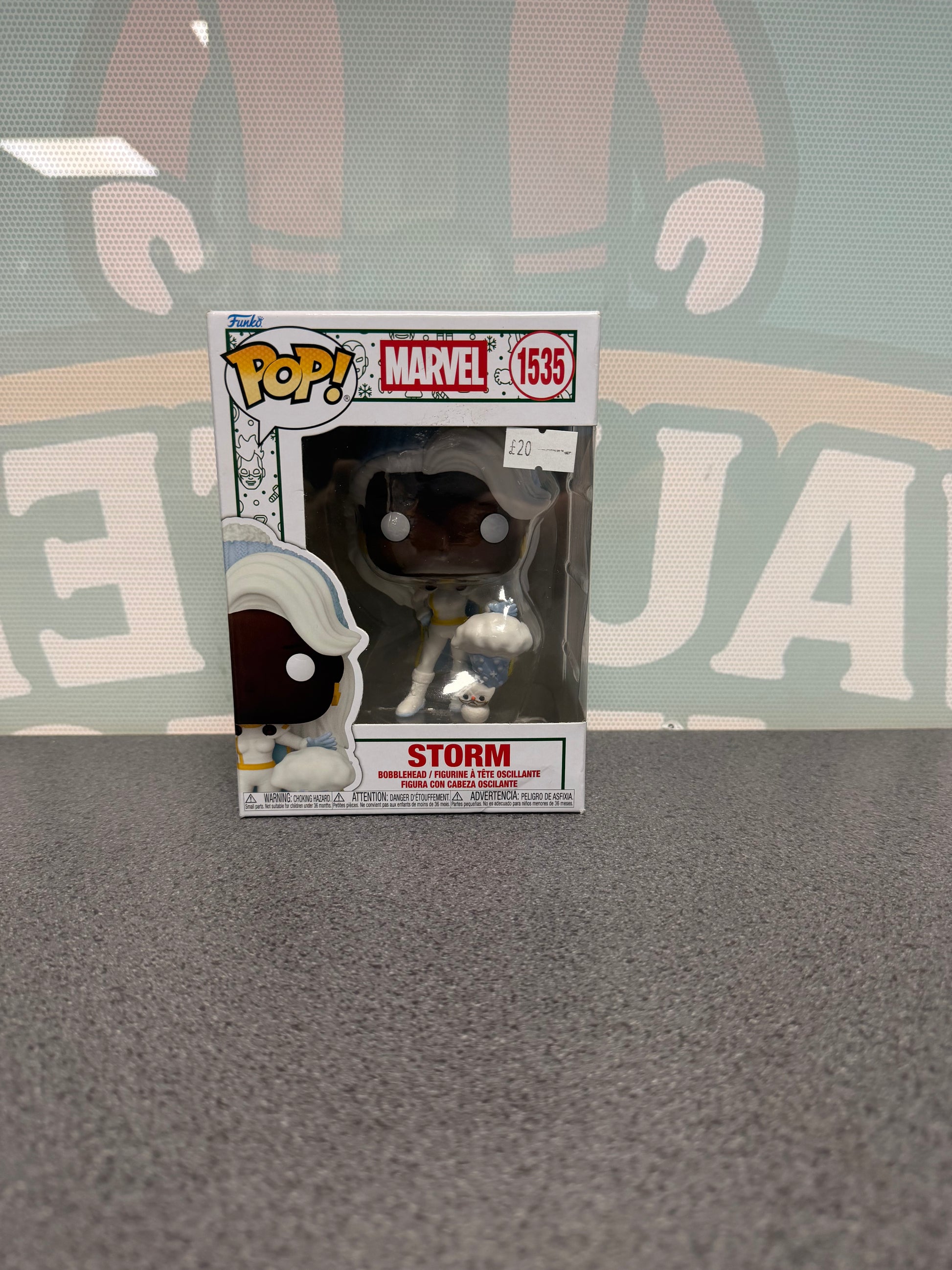 Storm with Snowman #1535 Holiday Funko Pop! from Marvel X-Men – front of box and figure