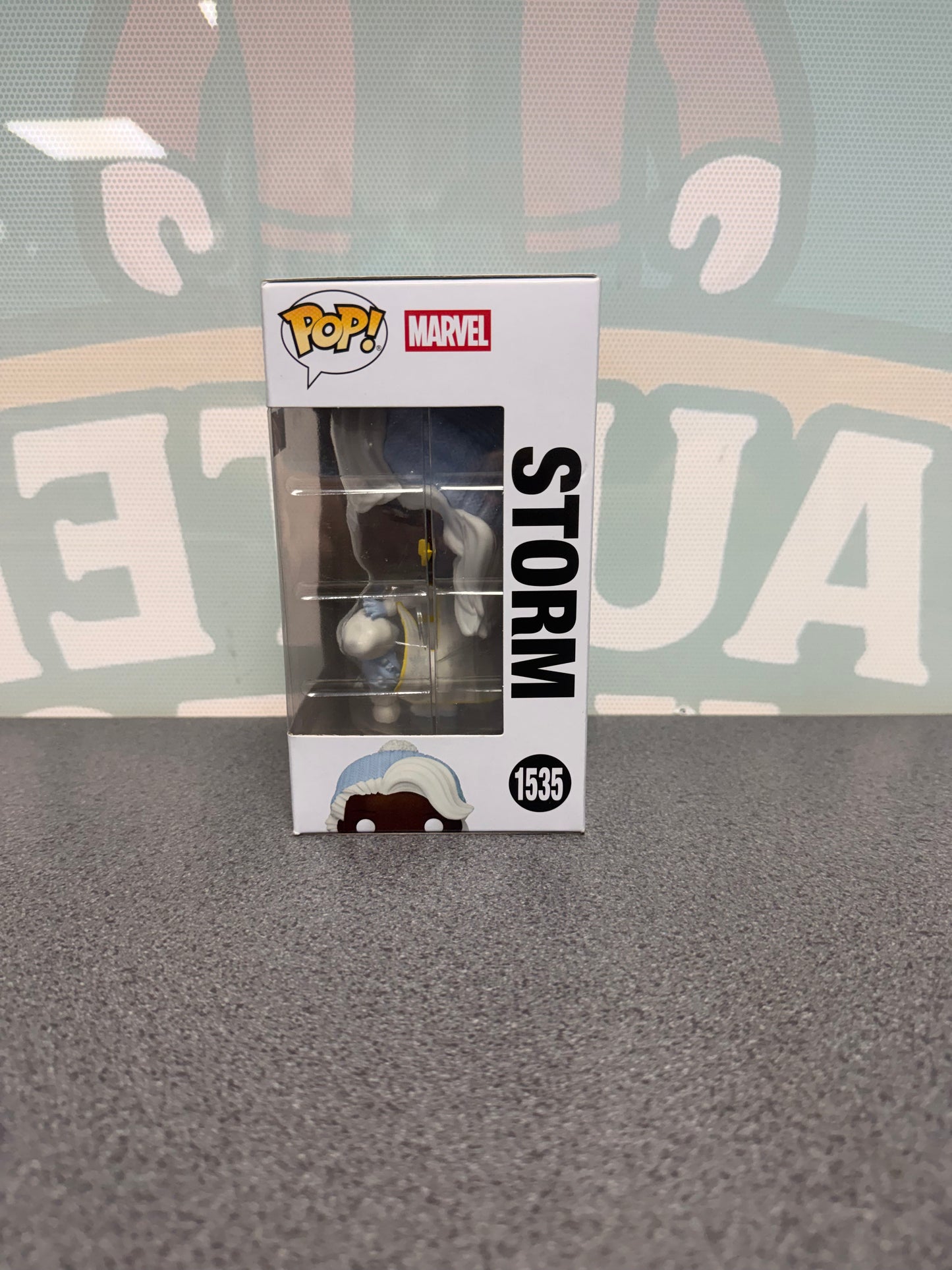 Storm with Snowman #1535 Holiday Funko Pop! from Marvel X-Men – window side of box