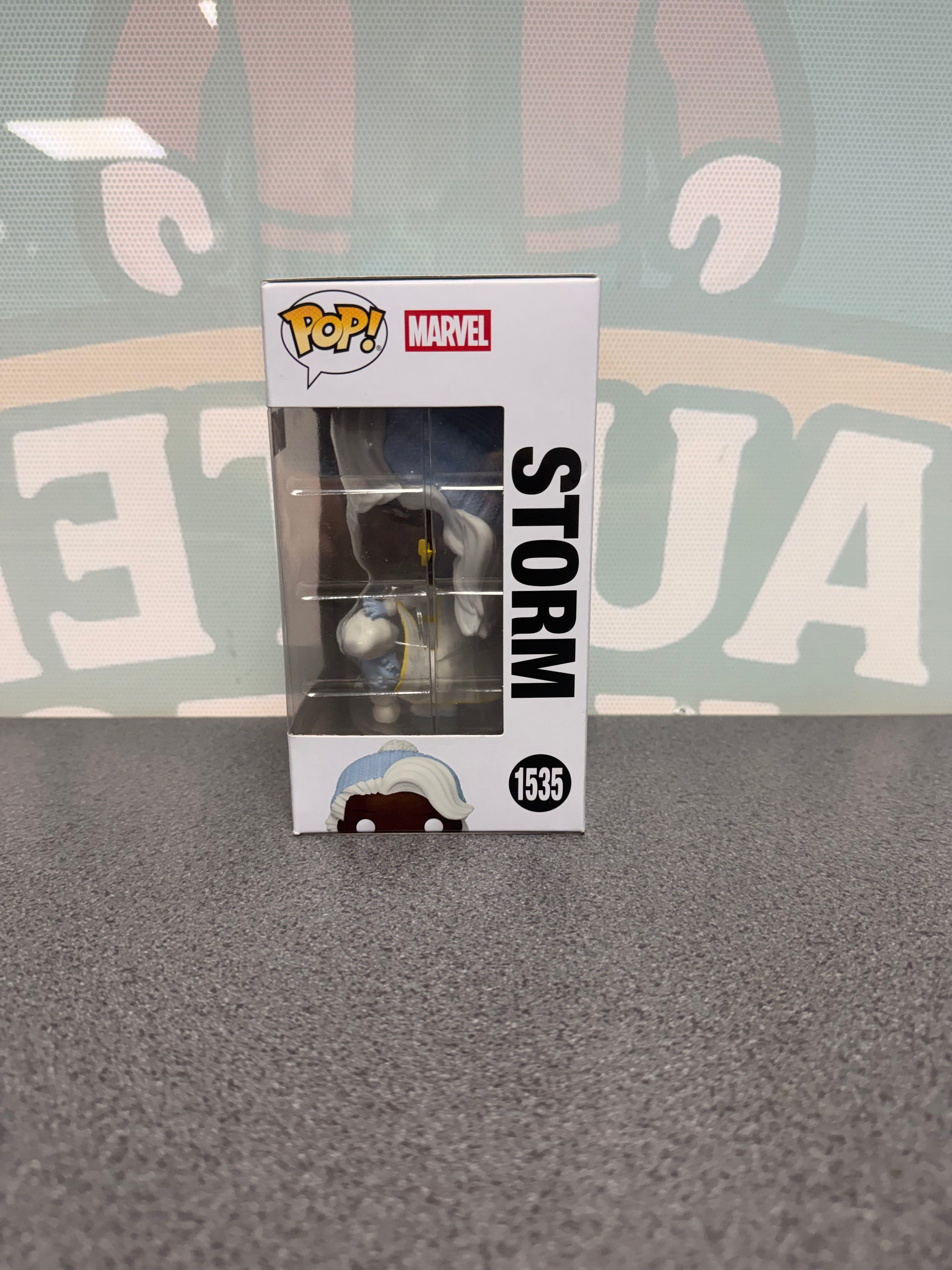 Storm with Snowman #1535 Holiday Funko Pop! from Marvel X-Men – window side of box