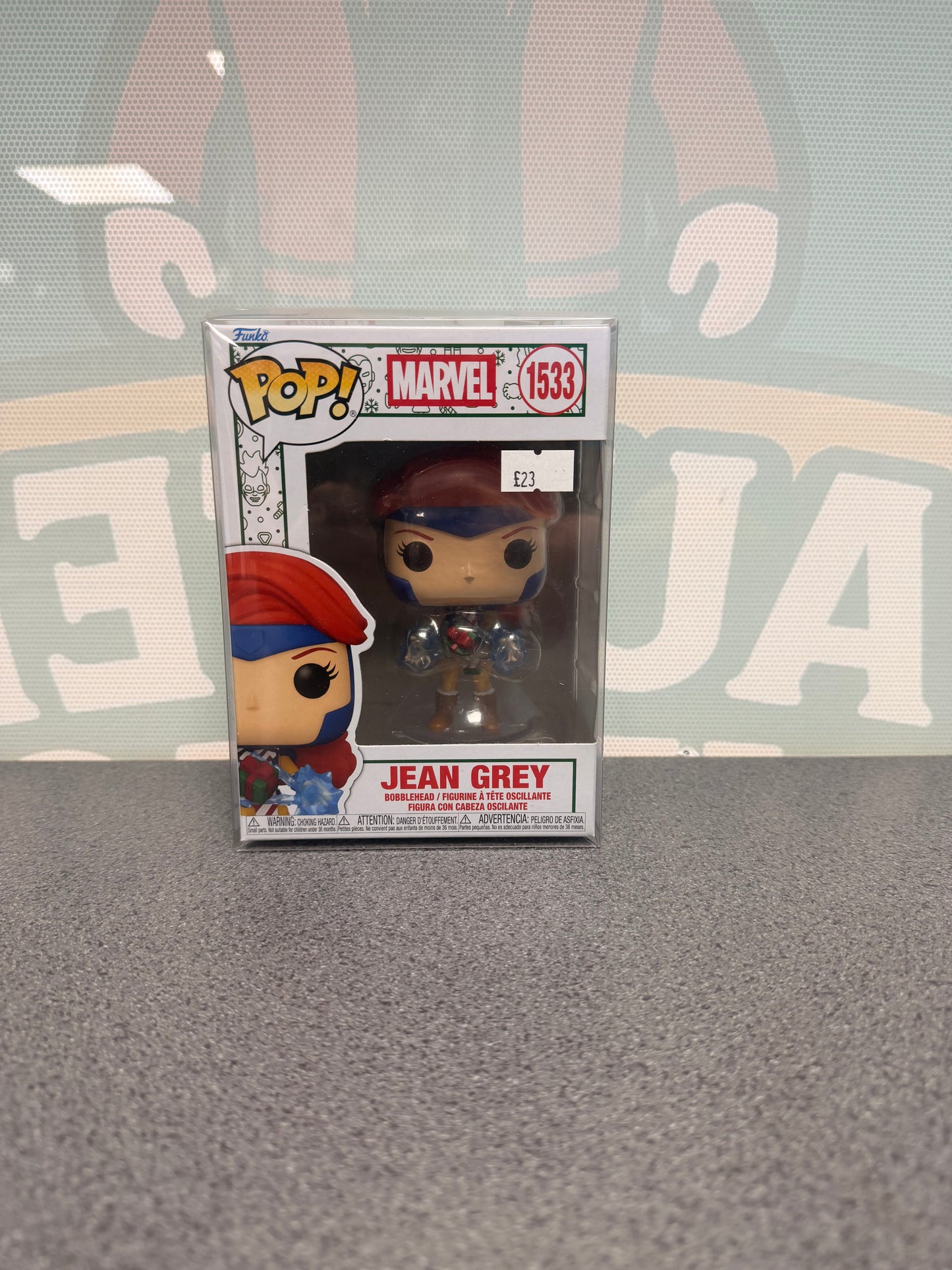 Jean Grey with Present #1533 Holiday Funko Pop! from Marvel X-Men – front of box and figure