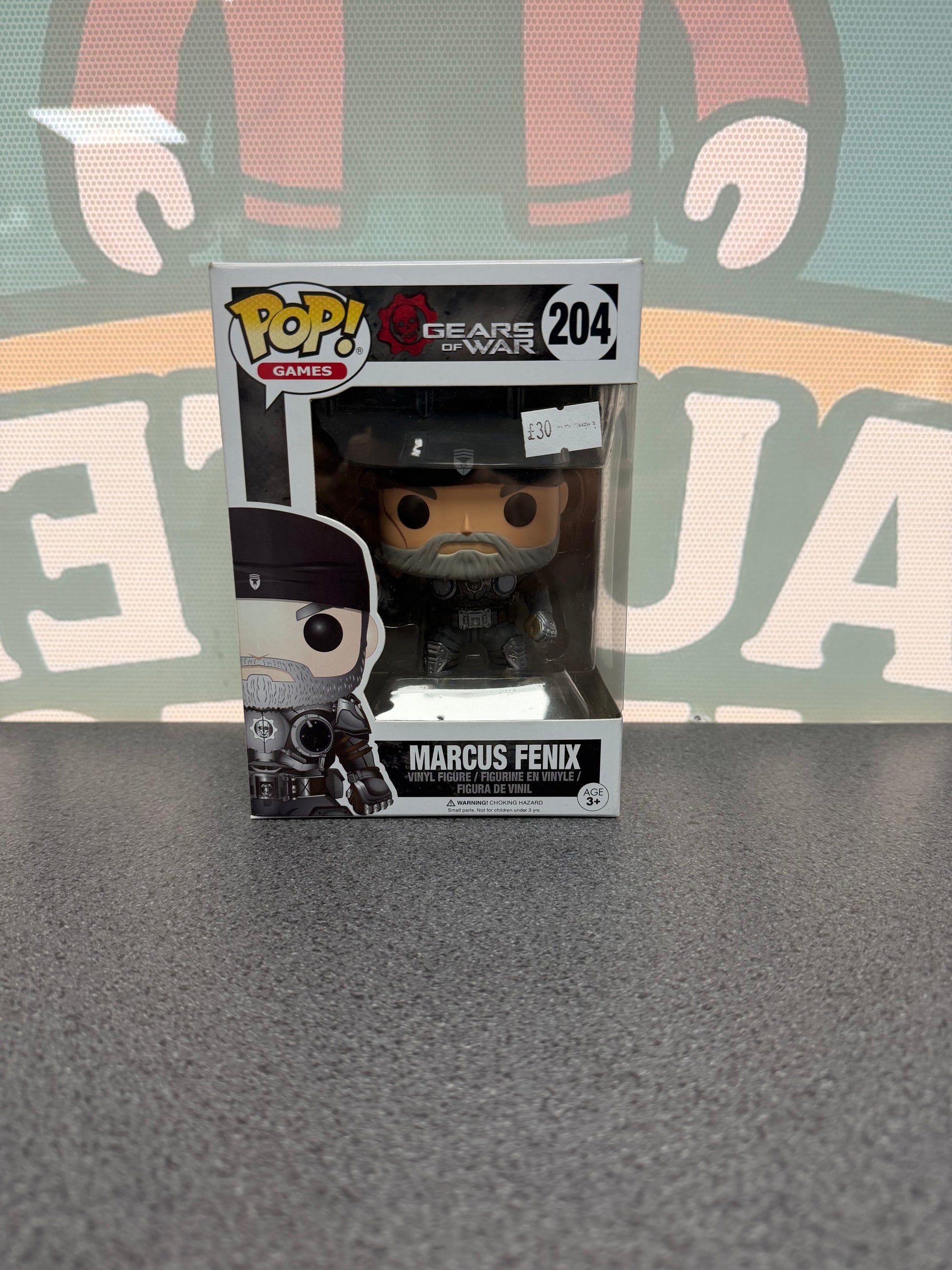 Marcus Fenix Funko Pop! #204 from Gears of War – front of box and figure