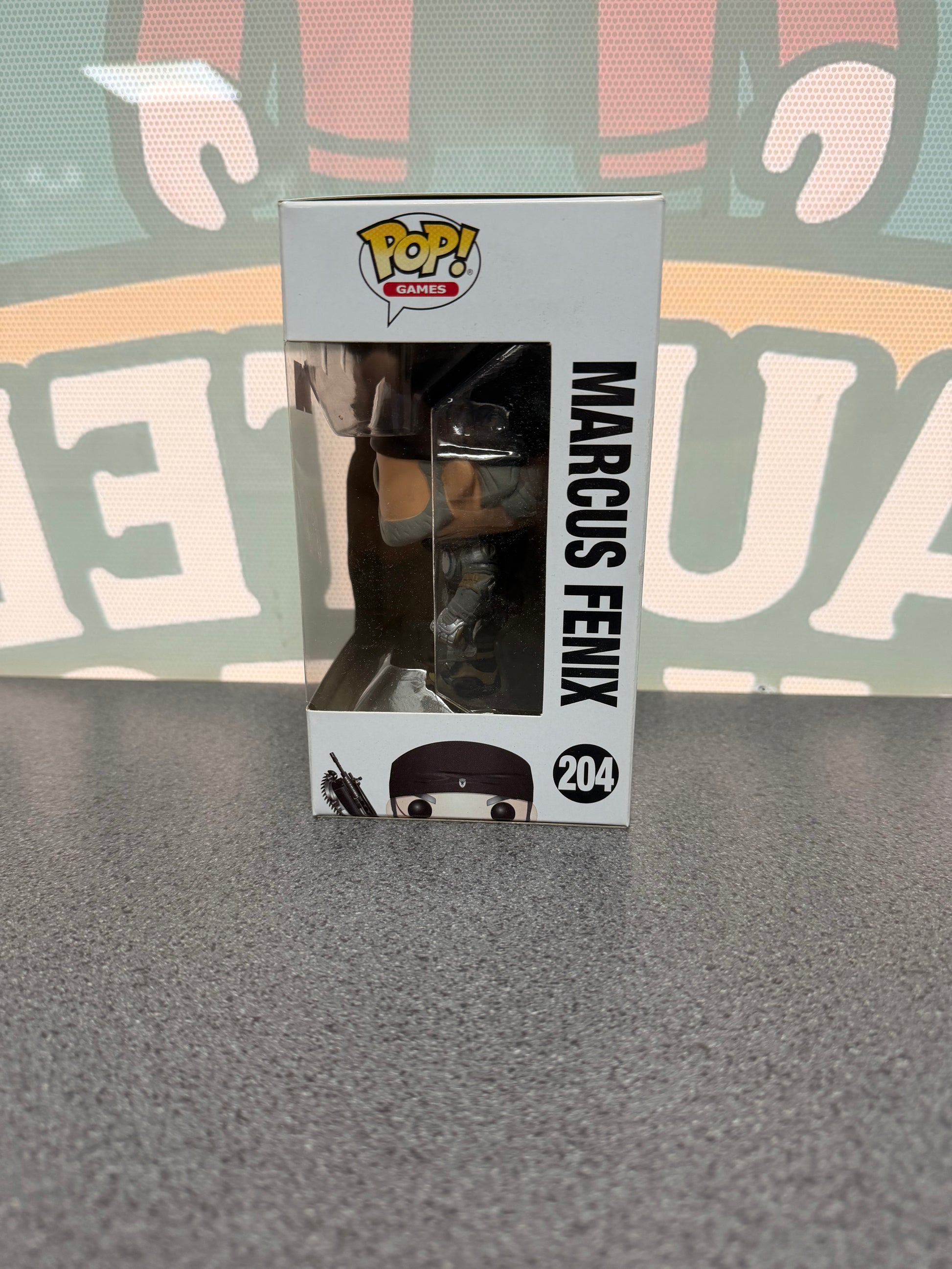 Marcus Fenix Funko Pop! #204 from Gears of War – window side of box
