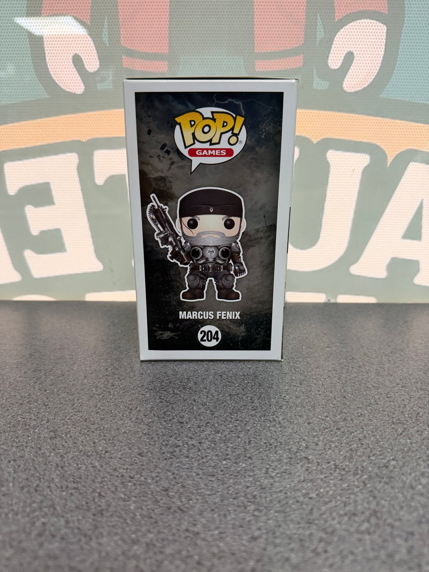 Marcus Fenix Funko Pop! #204 from Gears of War – illustrated side of box