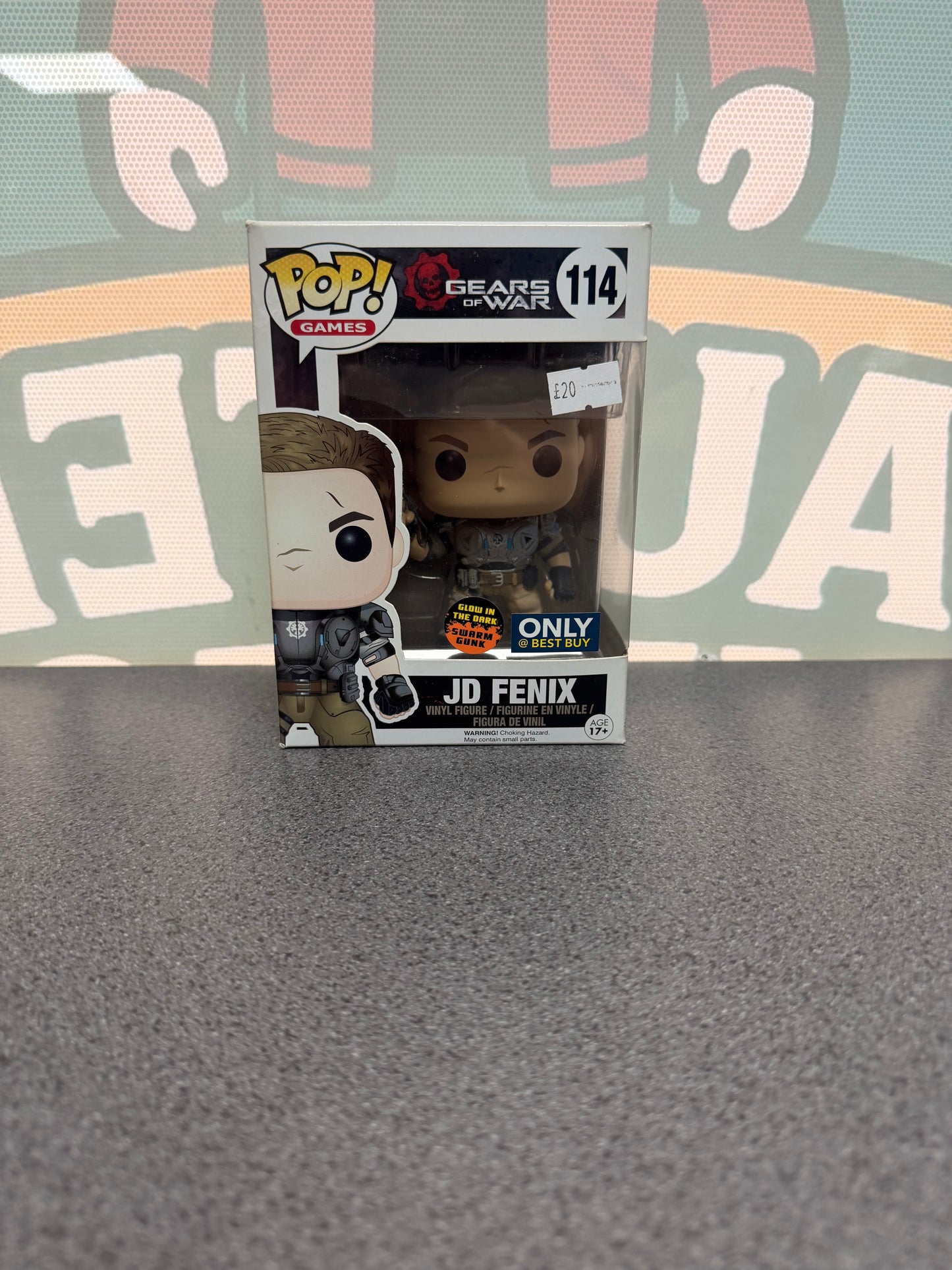 JD Fenix Glow Swarm Gunk – Best Buy Exclusive Funko Pop! #114 from Gears of War – front of box and figure