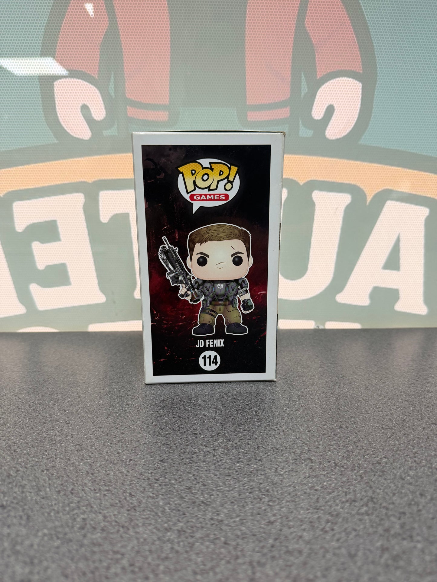 JD Fenix Glow Swarm Gunk – Best Buy Exclusive Funko Pop! #114 from Gears of War – illustrated side of box