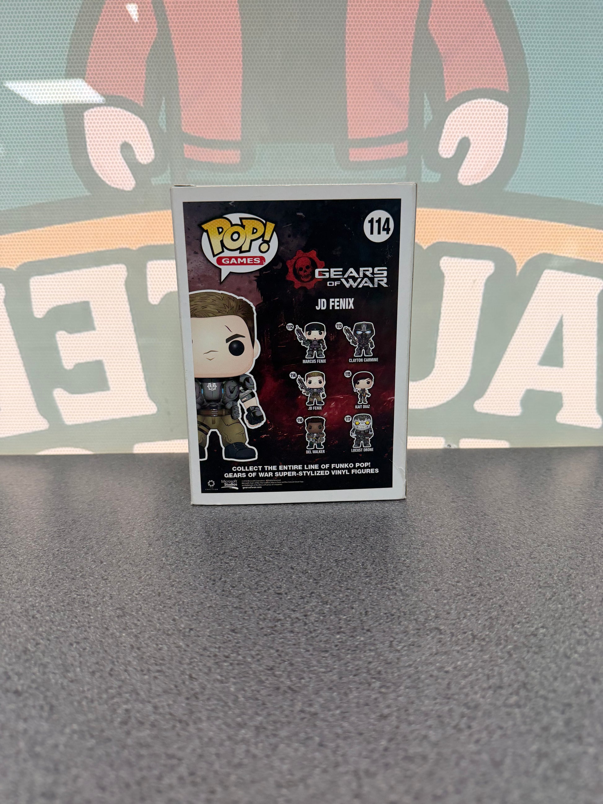 JD Fenix Glow Swarm Gunk – Best Buy Exclusive Funko Pop! #114 from Gears of War – back of box
