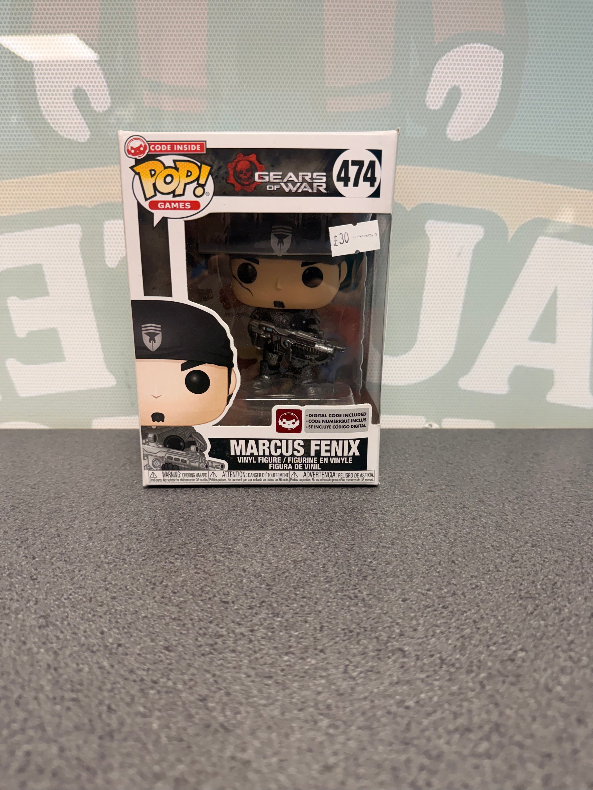 Marcus Fenix Funko Pop! #474 from Gears of War – front of box and figure