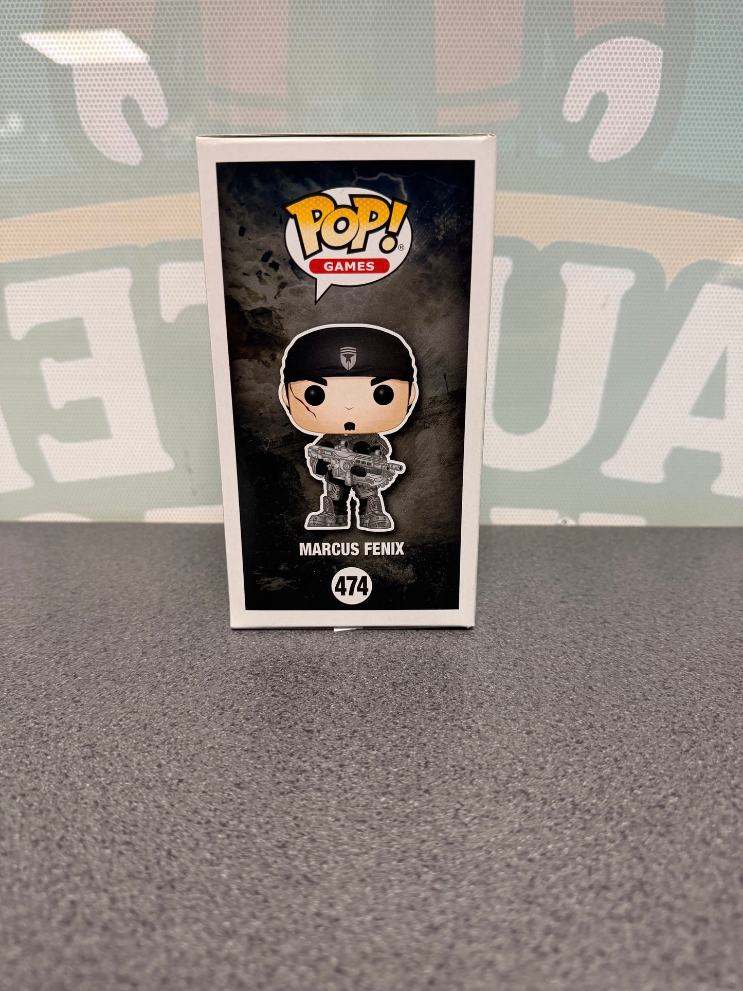 Marcus Fenix Funko Pop! #474 from Gears of War – illustrated side of box