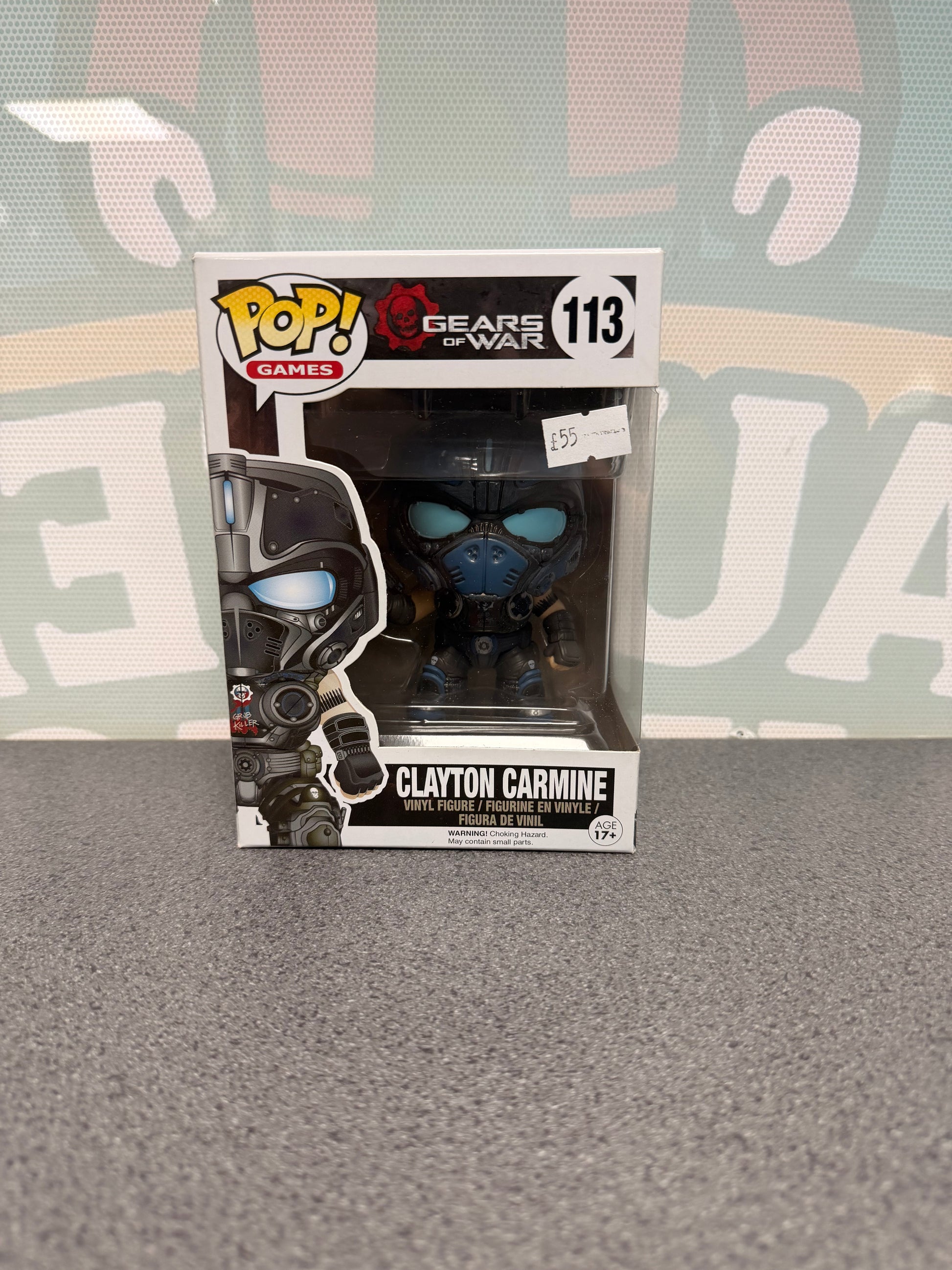 Clayton Carmine Funko Pop! #113 from Gears of War – front of box and figure