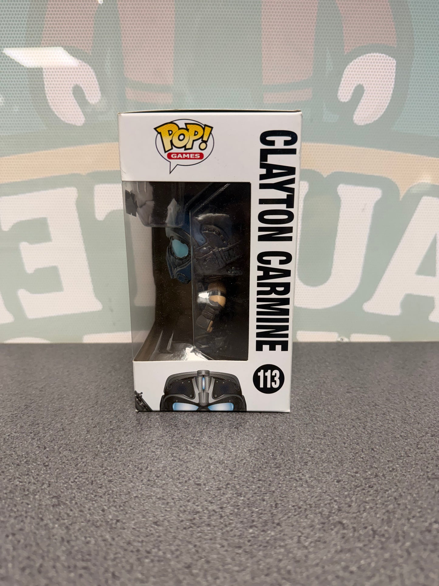 Clayton Carmine Funko Pop! #113 from Gears of War – window side of box