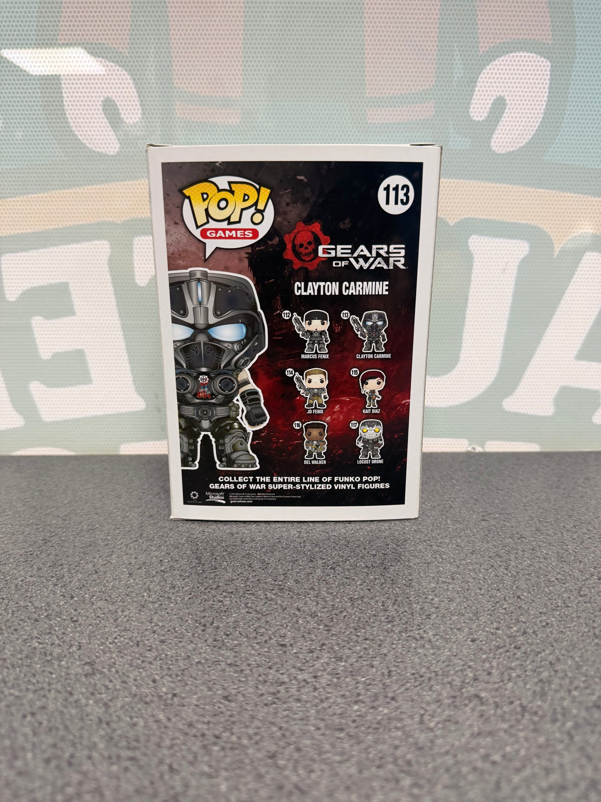 Clayton Carmine Funko Pop! #113 from Gears of War – back of box