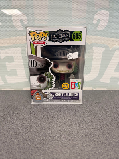 Beetlejuice Funko Pop! #605 Glow in the Dark – Go! Exclusive – front of box and figure