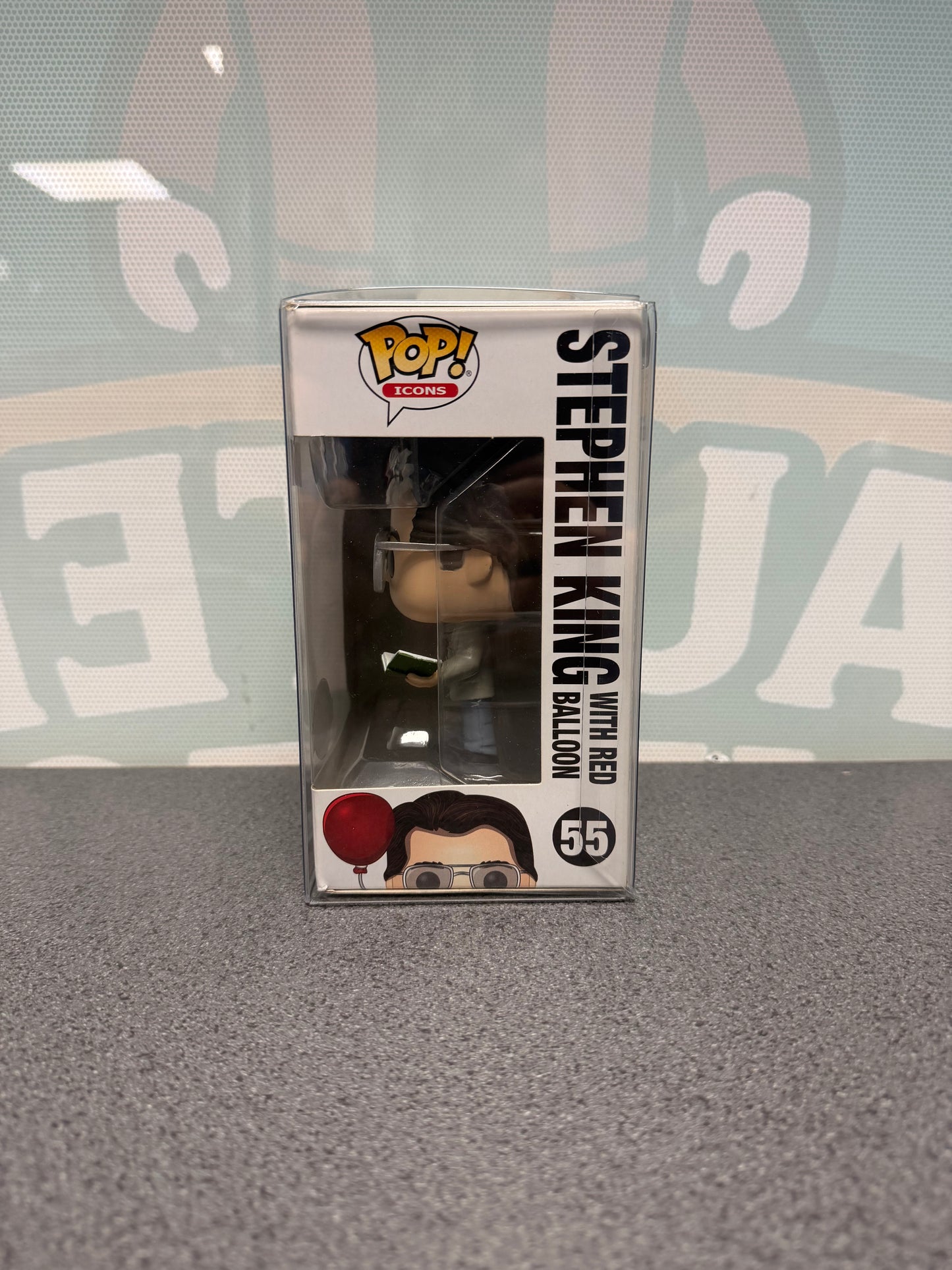 Stephen King with Red Balloon Funko Pop! #55 Special Edition – window side of box