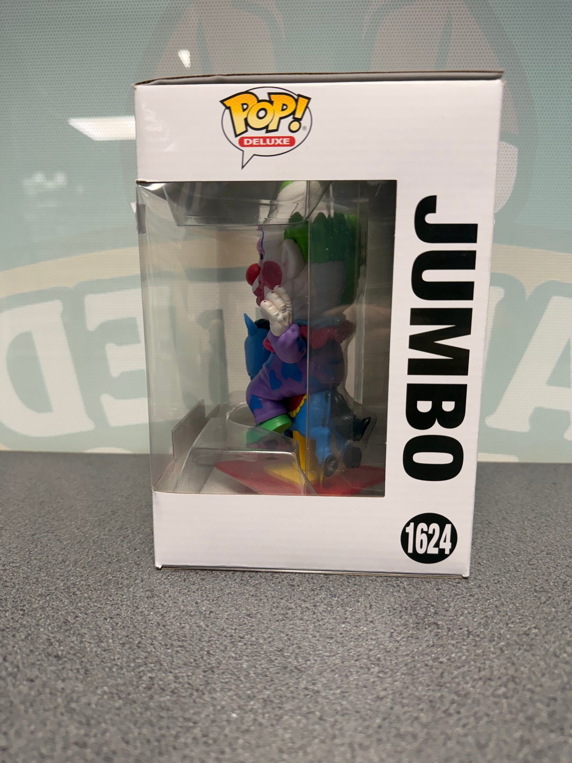 Jumbo on Carousel Horse #1624 Pop! Deluxe Funko Pop! from Killer Klowns from Outer Space – window side of box