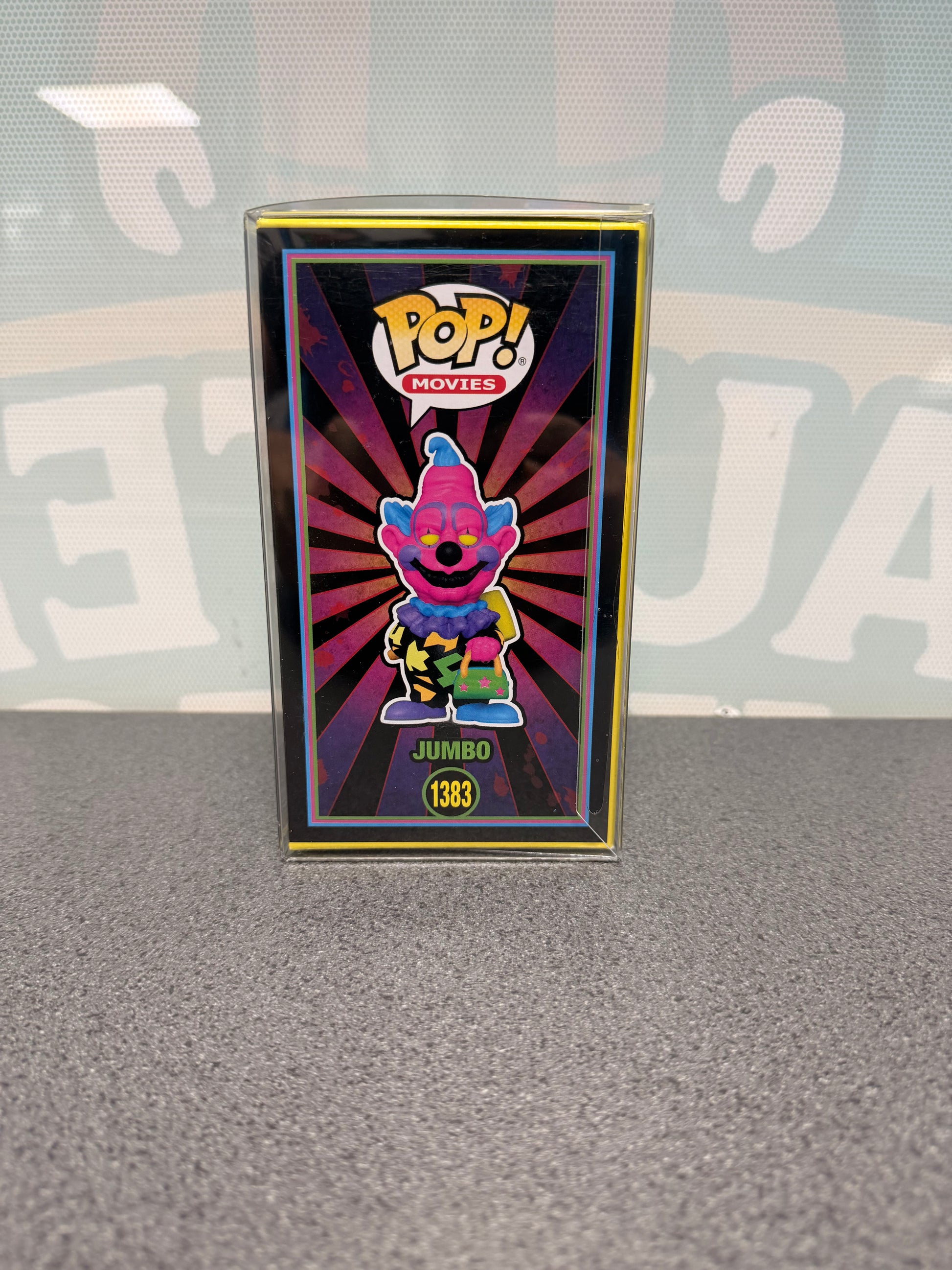Jumbo #1383 Blacklight GameStop Exclusive Funko Pop! from Killer Klowns from Outer Space – other side of box