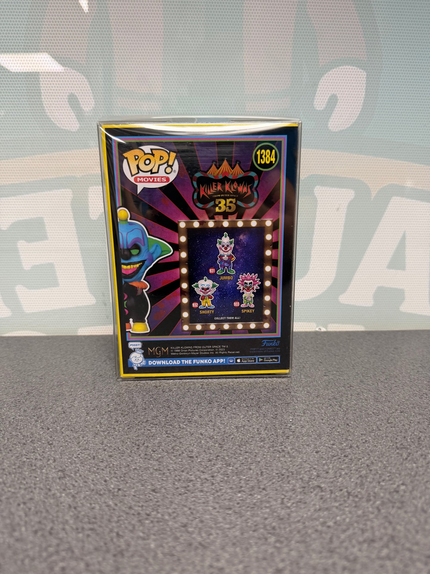 Slim #1384 Blacklight GameStop Exclusive Funko Pop! from Killer Klowns from Outer Space – back of box