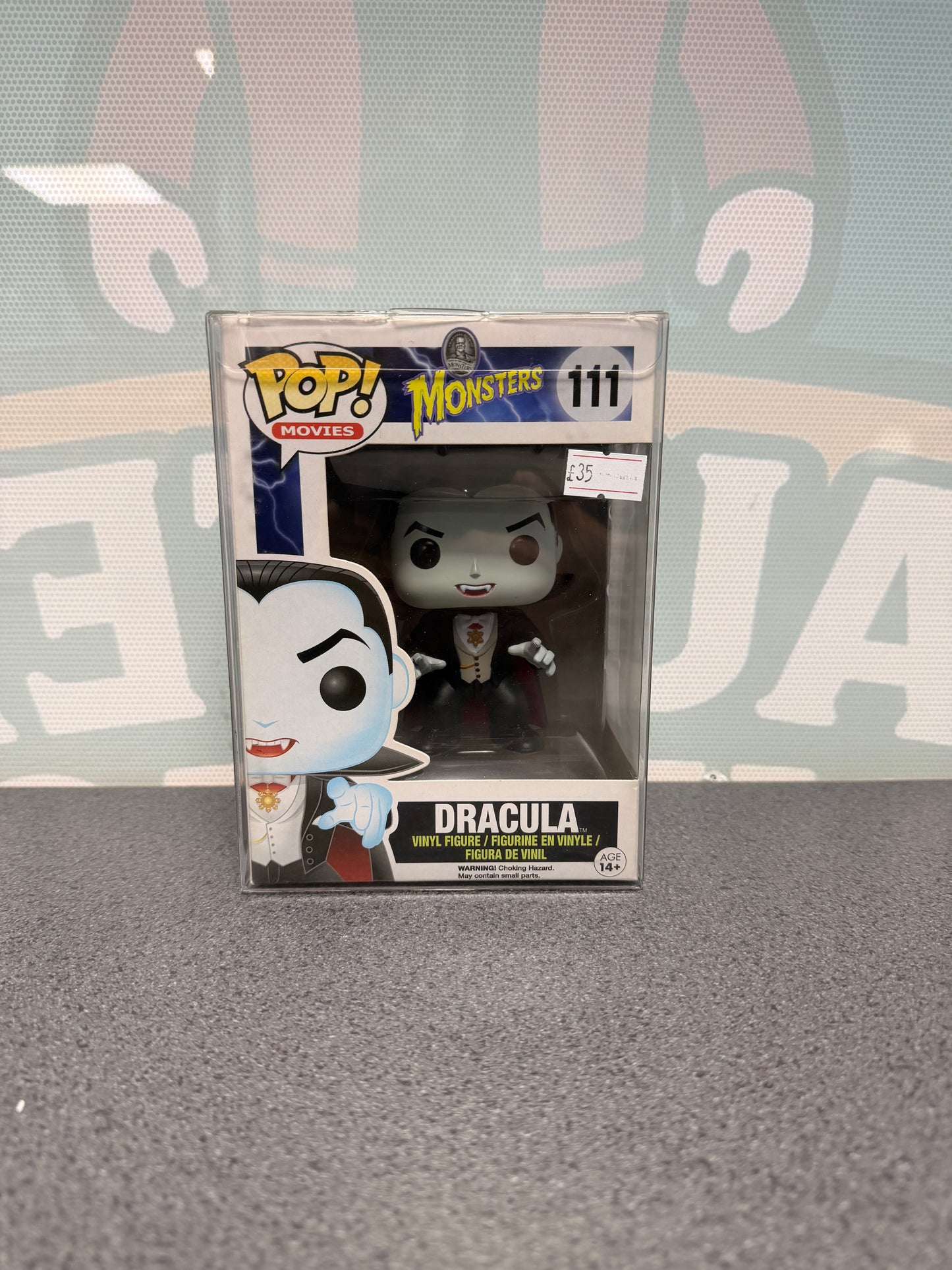 Dracula Funko Pop! #111 from Universal Monsters – front of box and figure