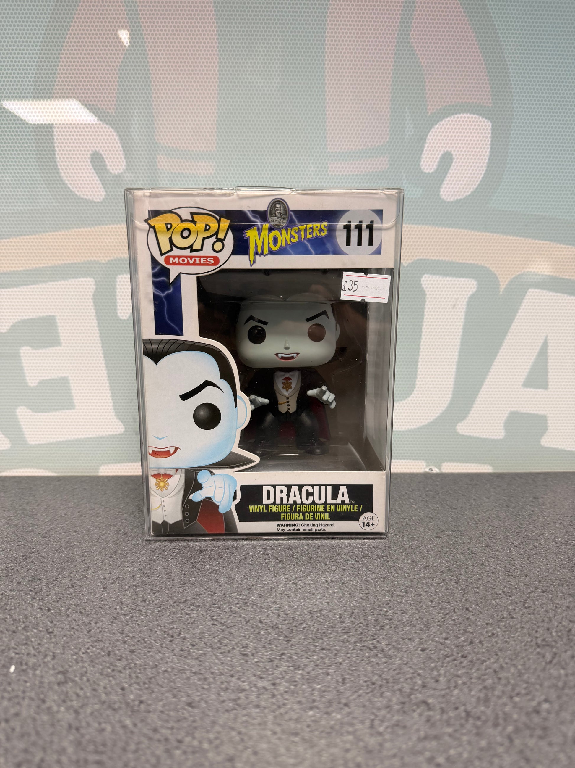 Dracula Funko Pop! #111 from Universal Monsters – front of box and figure