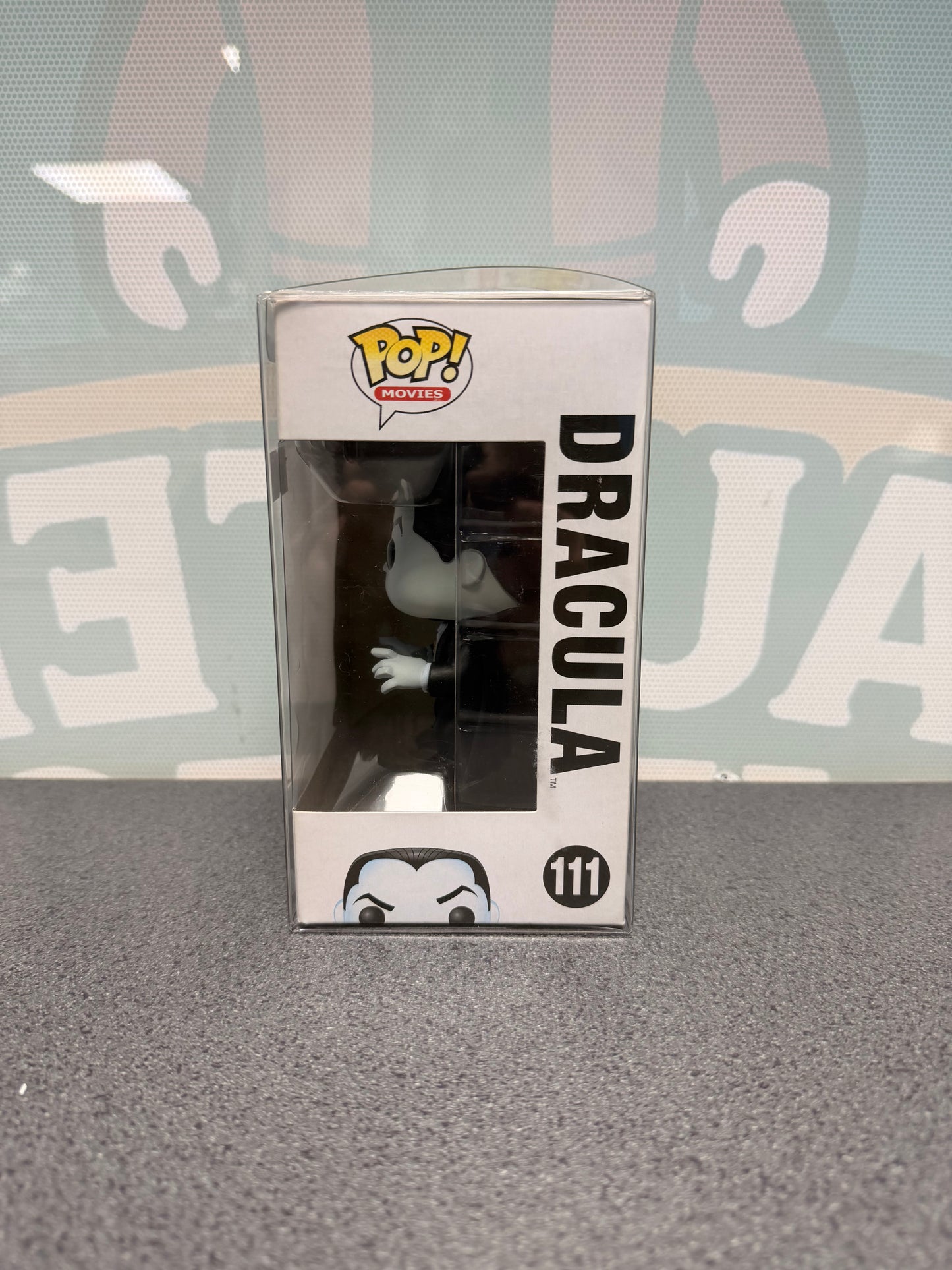 Dracula Funko Pop! #111 from Universal Monsters – window side of box