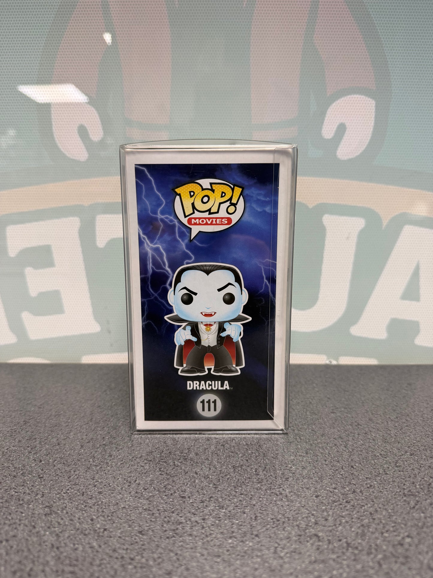 Dracula Funko Pop! #111 from Universal Monsters – illustrated side of box
