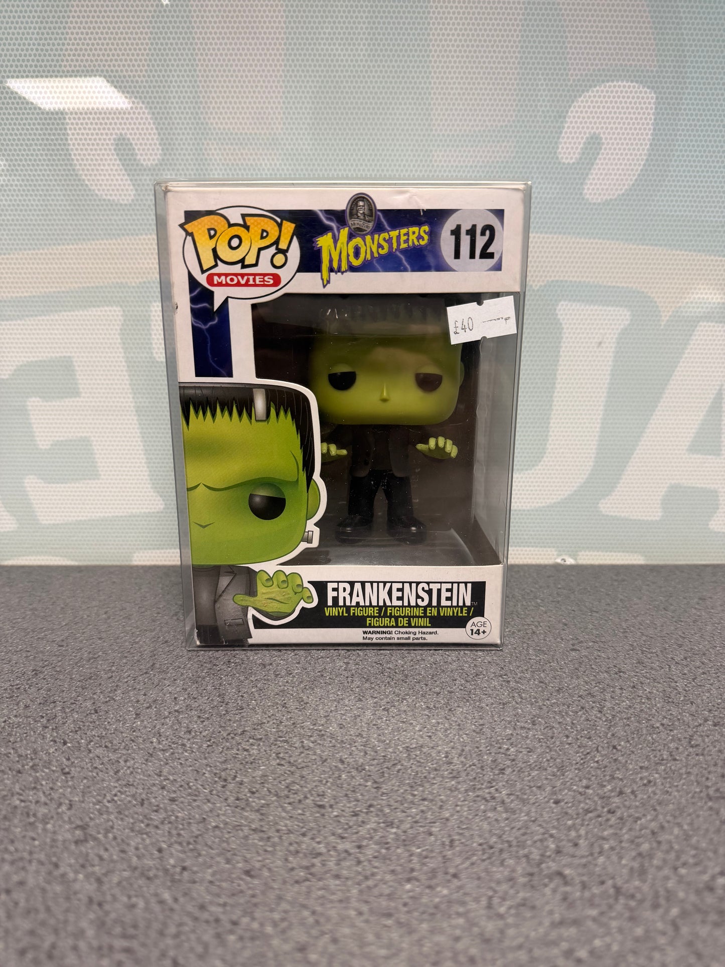 Frankenstein Funko Pop! #112 from Universal Monsters – front of box and figure