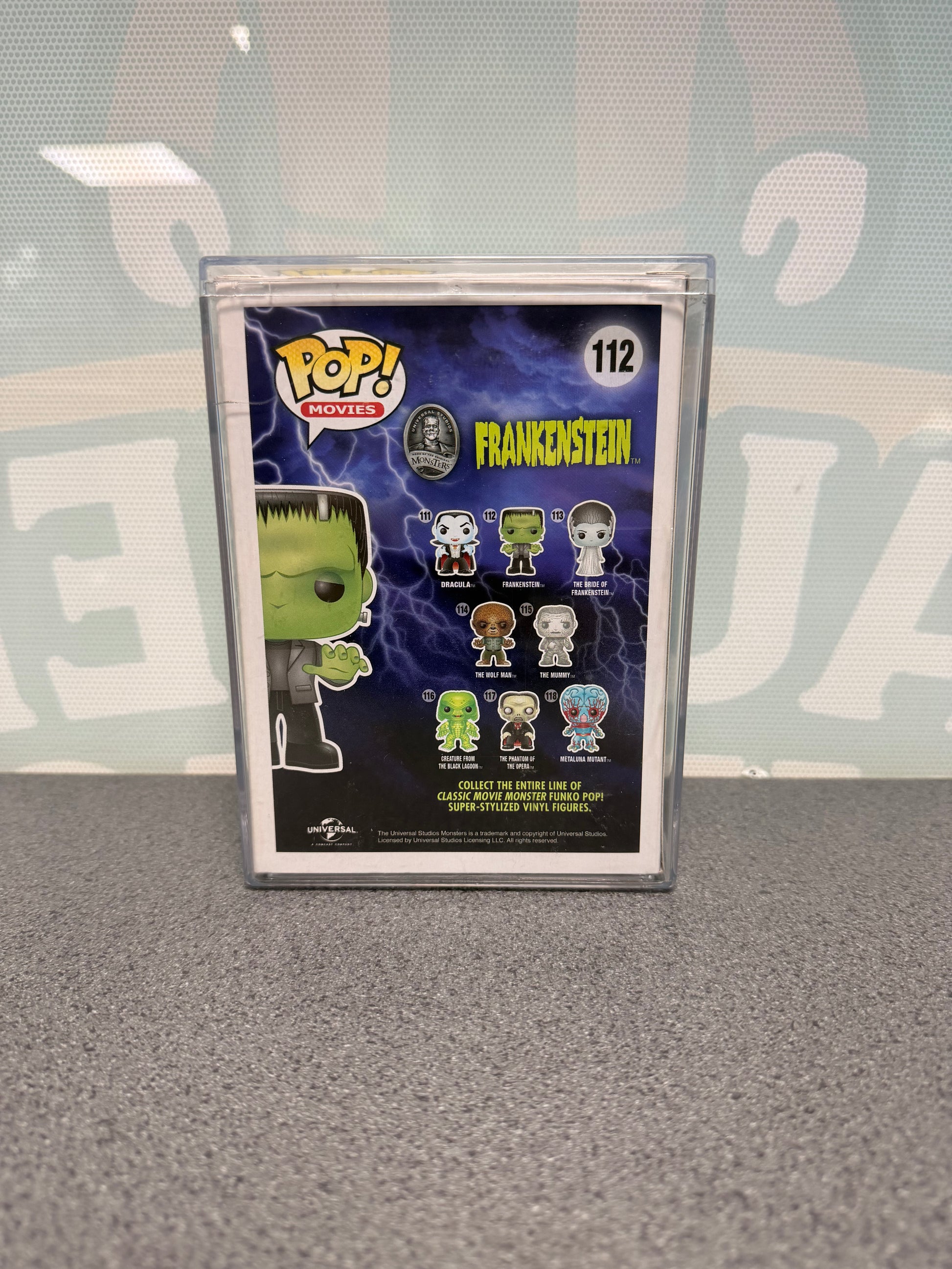 Frankenstein Glow in the Dark Funko Pop! #112 from Universal Monsters – back of box