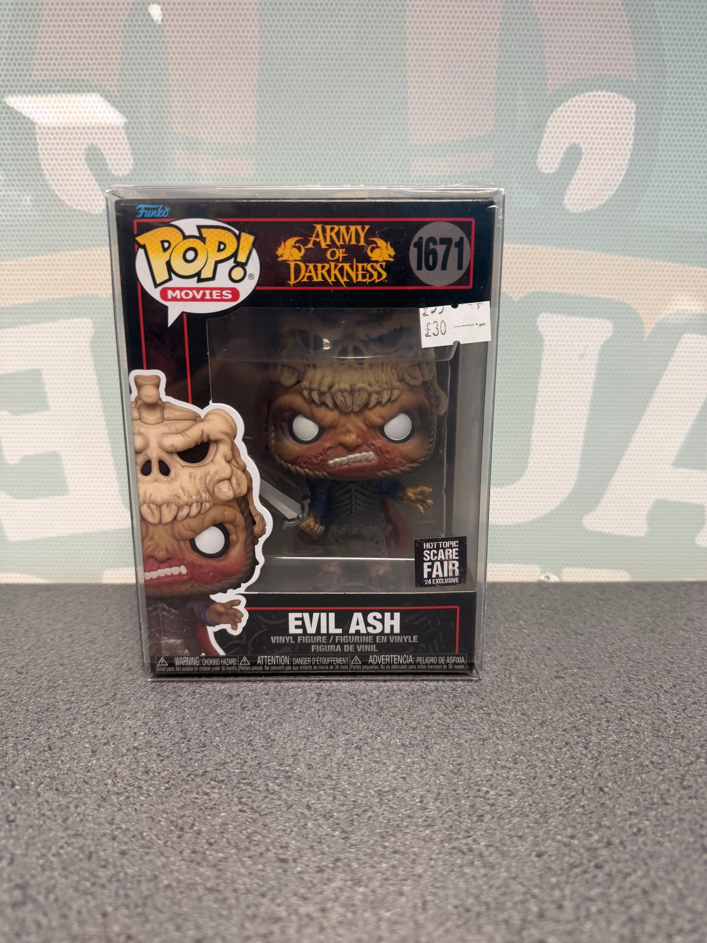 Evil Ash Hot Topic Scare Fair 2024 Exclusive Funko Pop! #1671 from Army of Darkness – front of box and figure