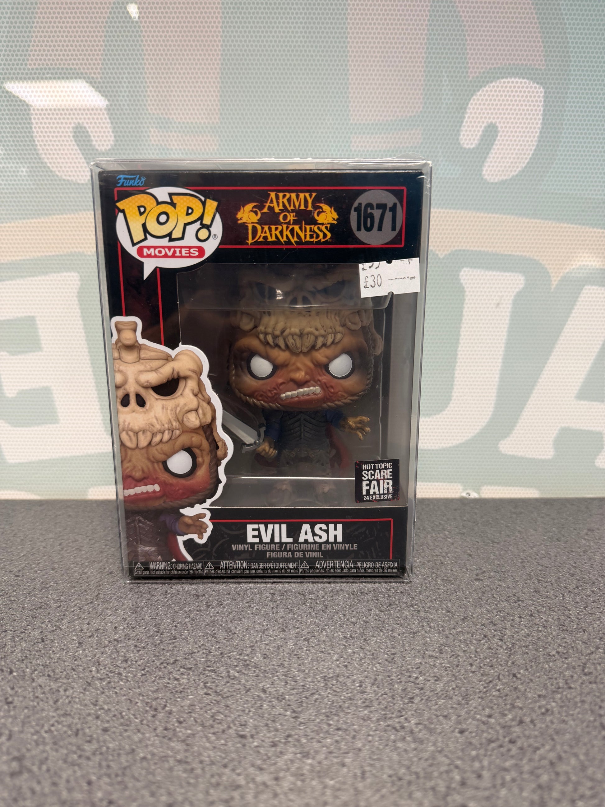 Evil Ash Hot Topic Scare Fair 2024 Exclusive Funko Pop! #1671 from Army of Darkness – front of box and figure