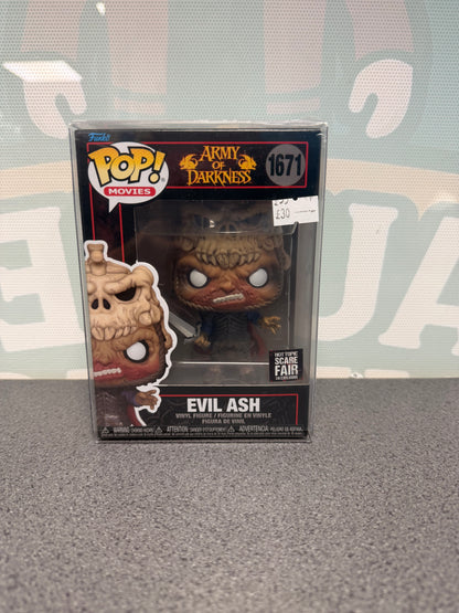 Evil Ash Hot Topic Scare Fair 2024 Exclusive Funko Pop! #1671 from Army of Darkness – front of box and figure
