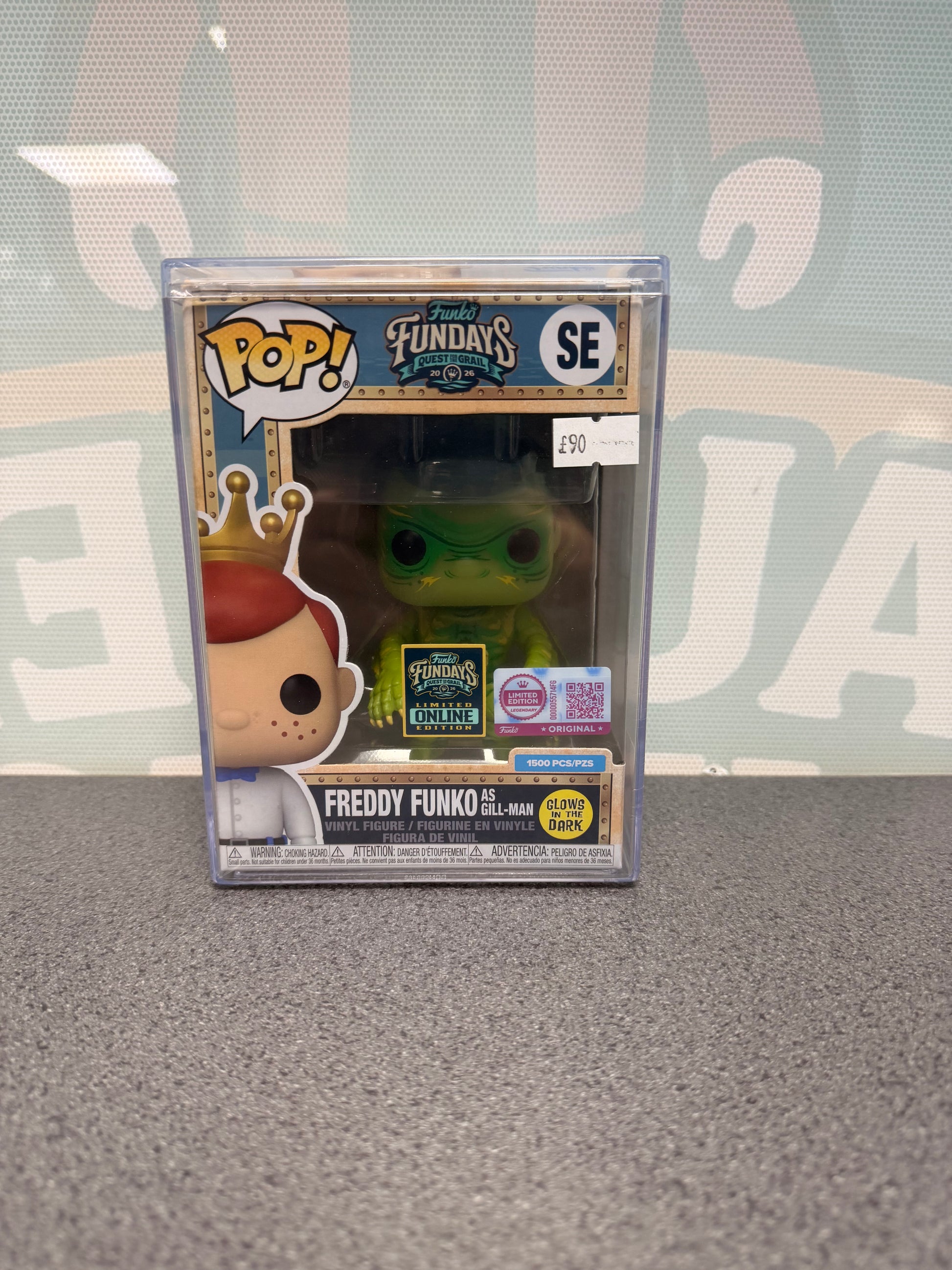 Freddy Funko as Gill-Man SE 1500 piece edition Funko Pop! – front of box and figure