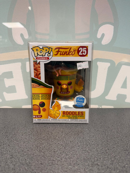 Front of Roodles Funko Pop! #25 in yellow with the 3,000-piece Funko Shop sticker.