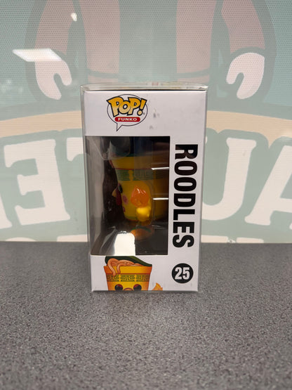 Window side of the Roodles Funko Pop! #25 box showing the noodle-cup figure.