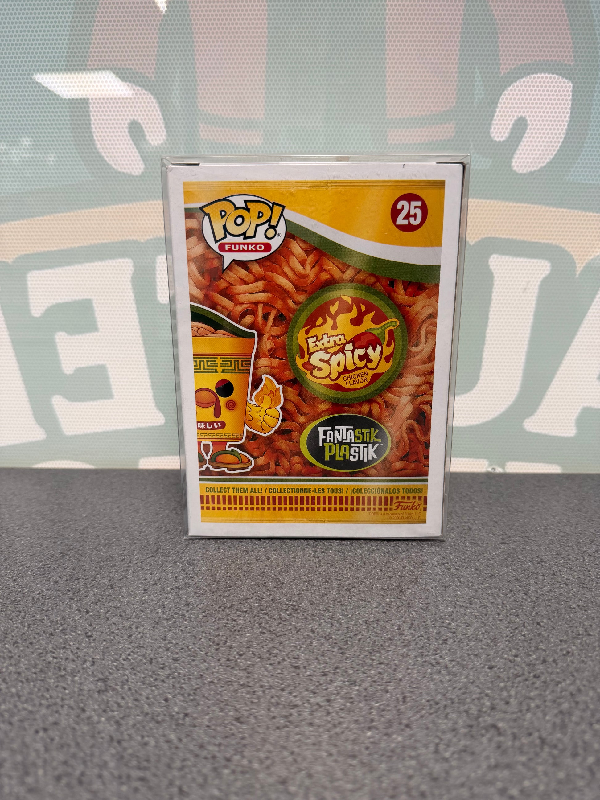 Rear of the Roodles Funko Pop! #25 box with Extra Spicy and Fantastik Plastik graphics.
